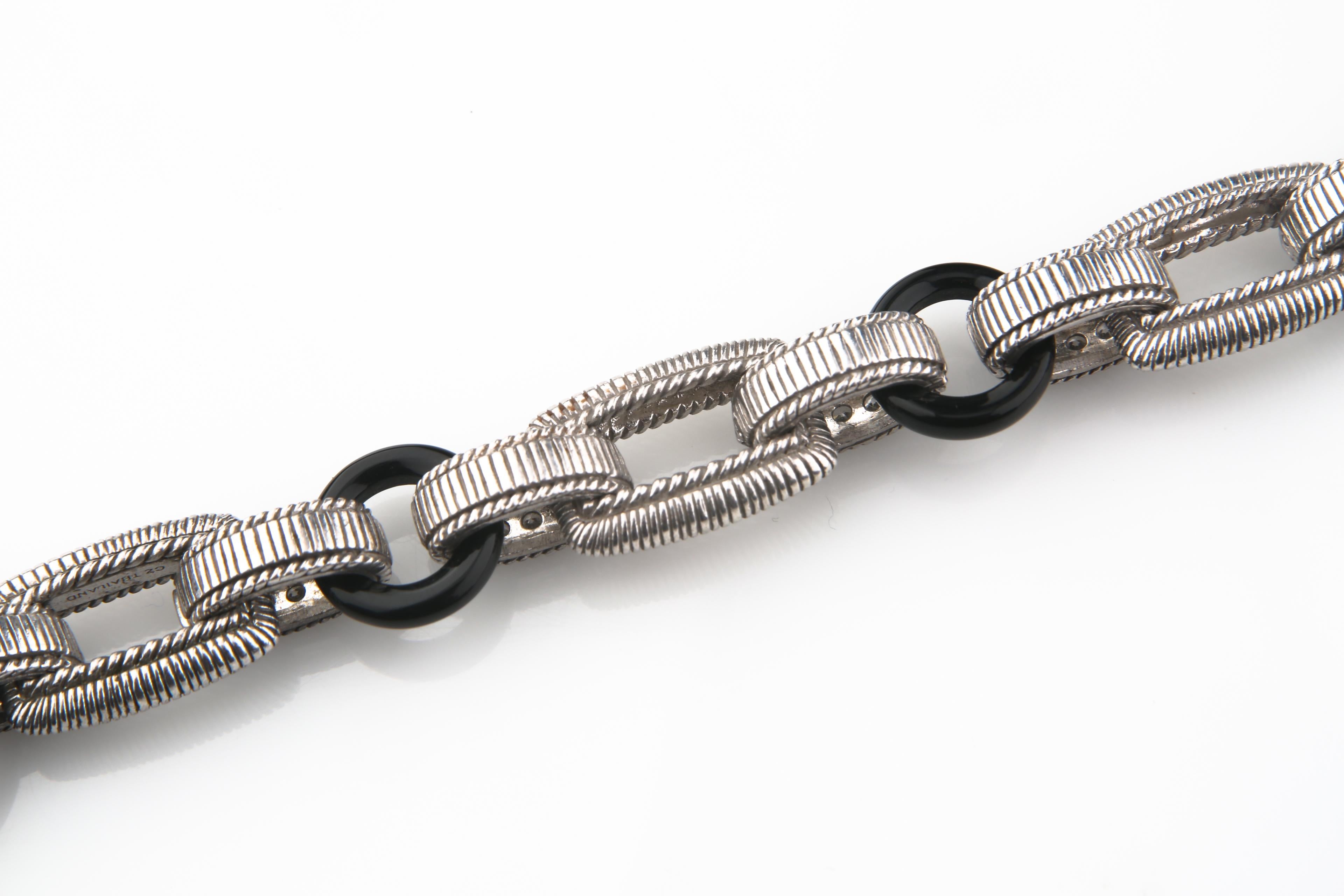 Judith Ripka Bracciale a maglie larghe in argento, onice, CZ e ametista In condizioni buone in vendita a Van Nuys, CA