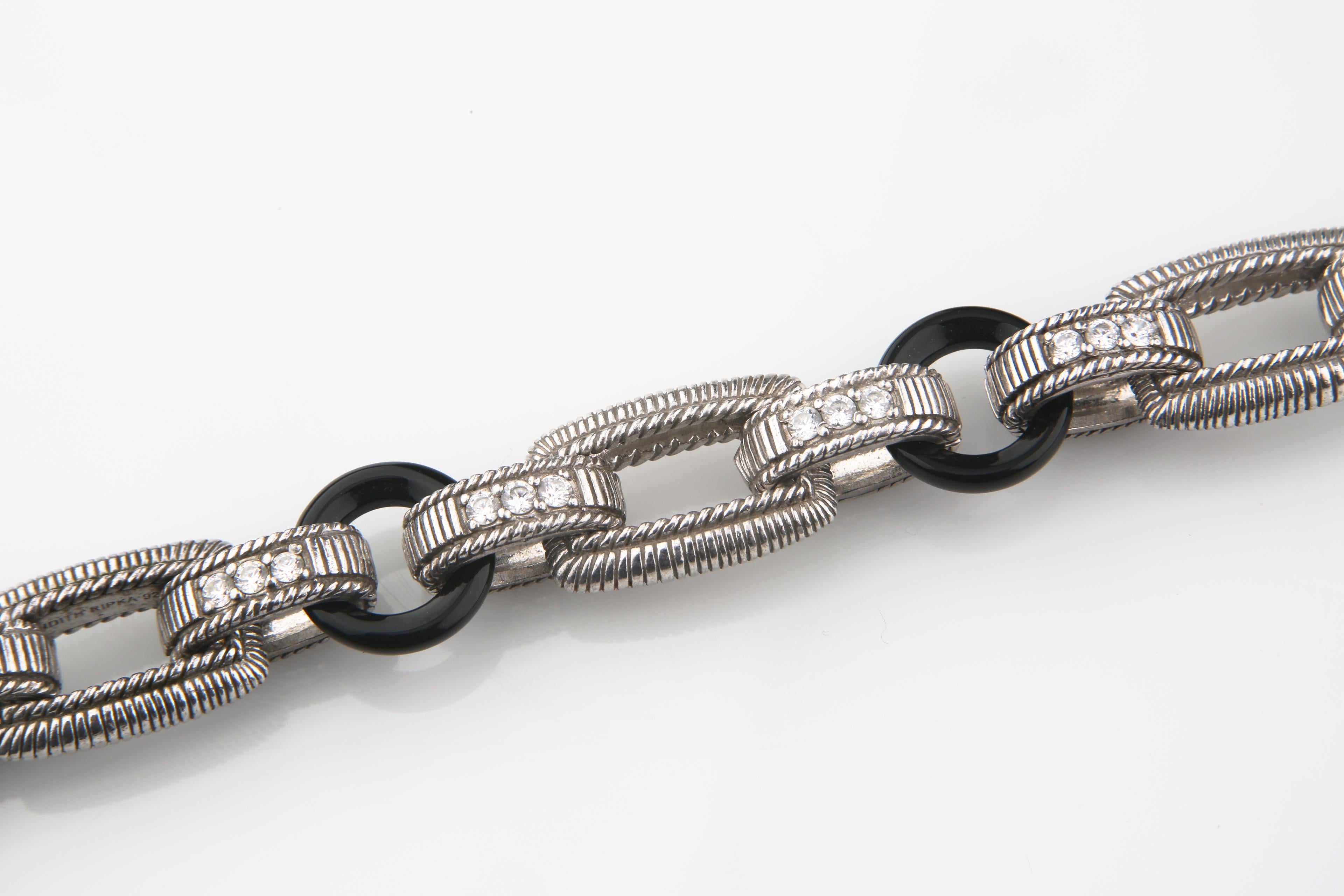 da uomo o donna Judith Ripka Bracciale a maglie larghe in argento, onice, CZ e ametista in vendita