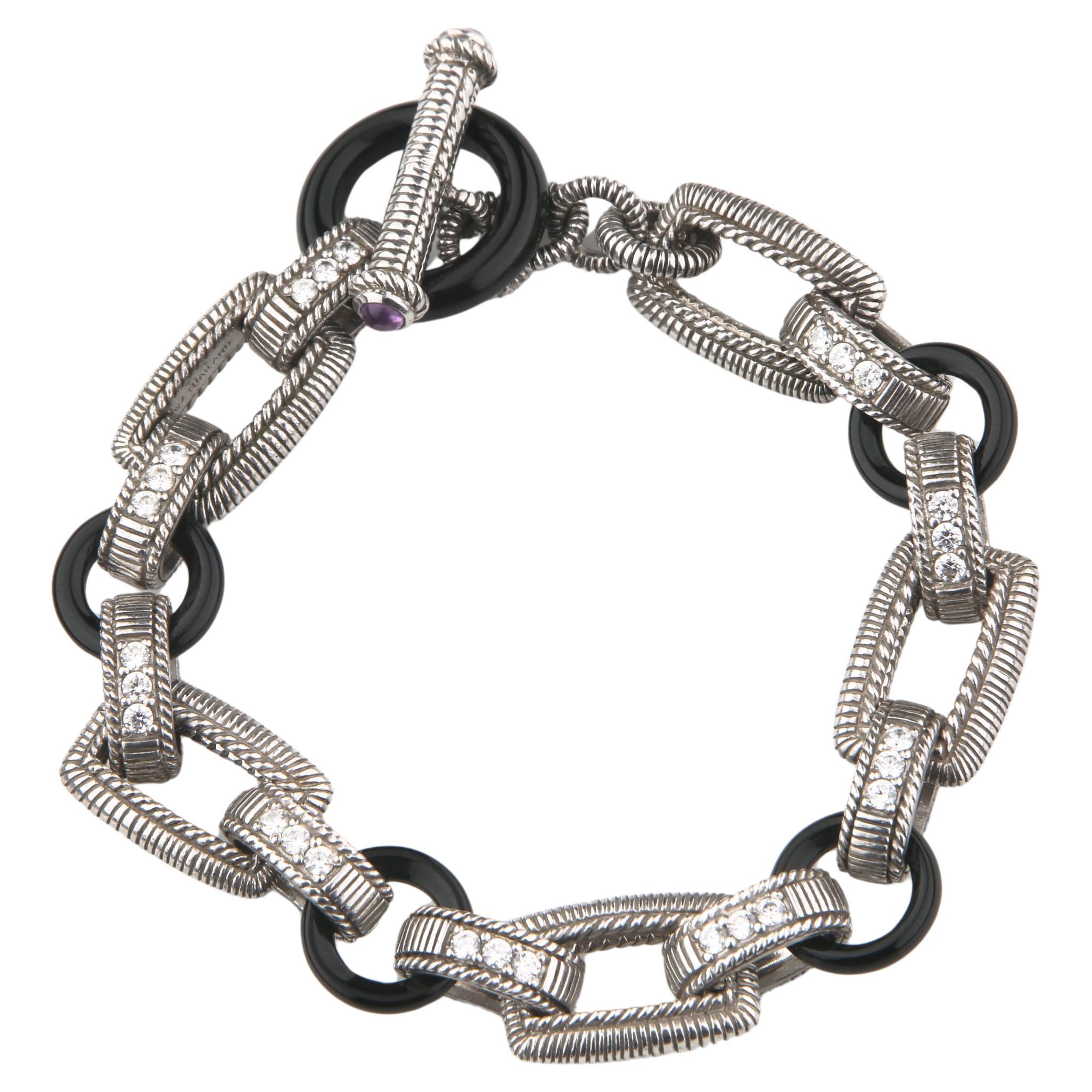 Judith Ripka Chunky Gliederarmband aus Sterlingsilber, Onyx, CZ und Amethyst