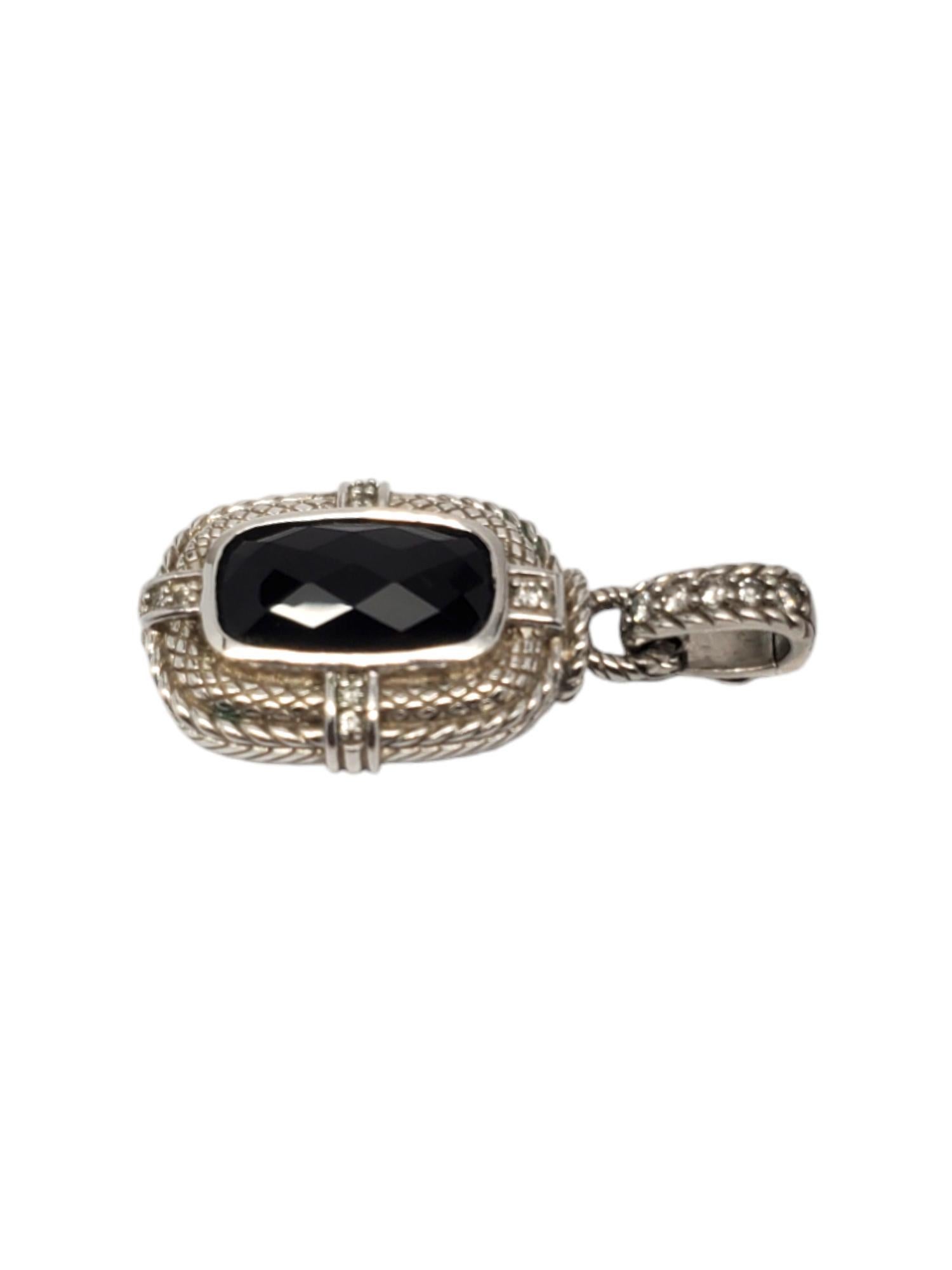 Taglio cuscino Judith Ripka Ciondolo in argento sterling con onice e CZ #18709 in vendita