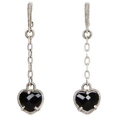 Judith Ripka Sterling Silver/Onyx Heart Drop Earrings
