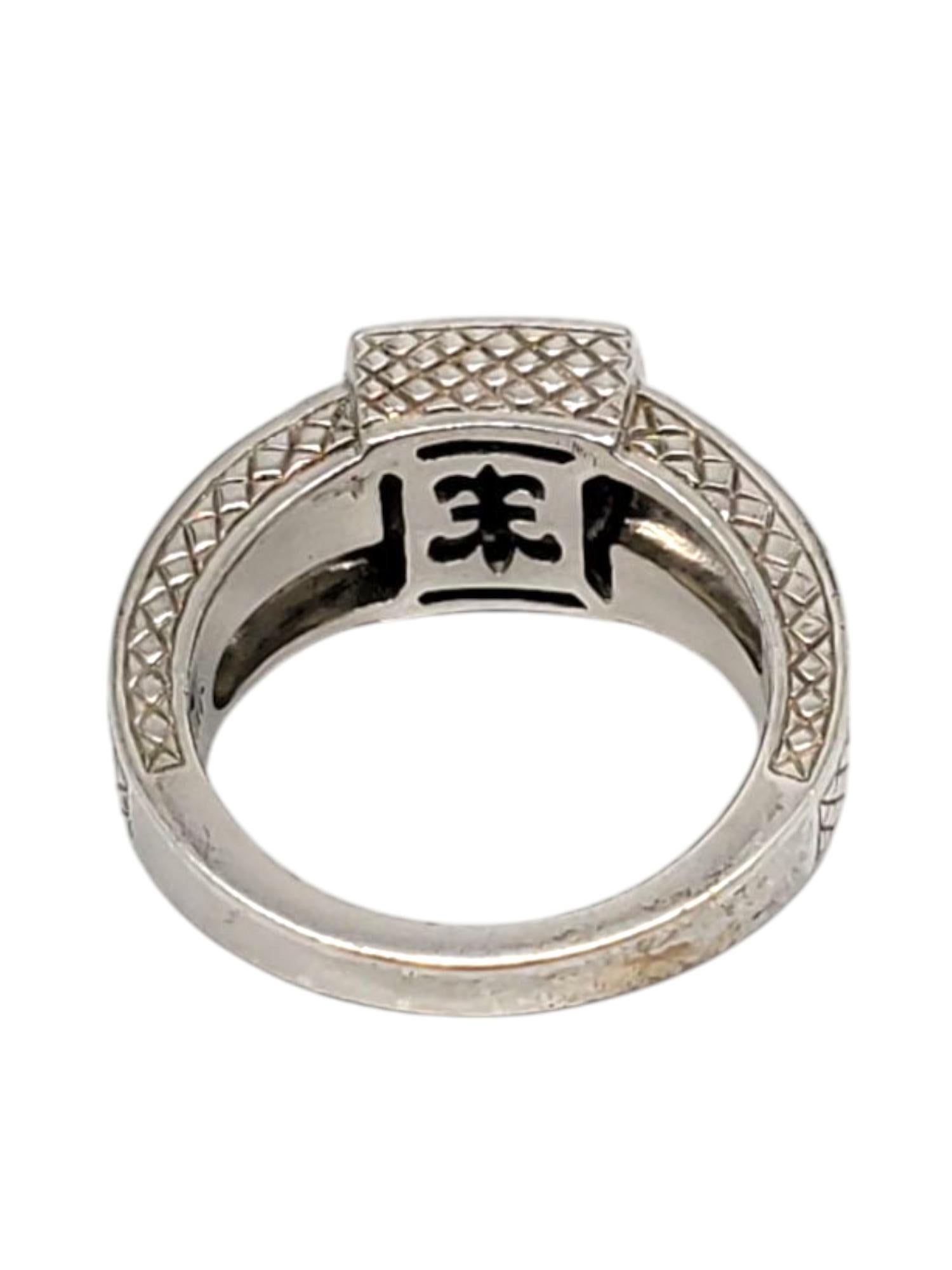 Square Cut Judith Ripka Sterling Silver Onyx Mother Of Pearl CZ Ring Size 7 #21033 For Sale