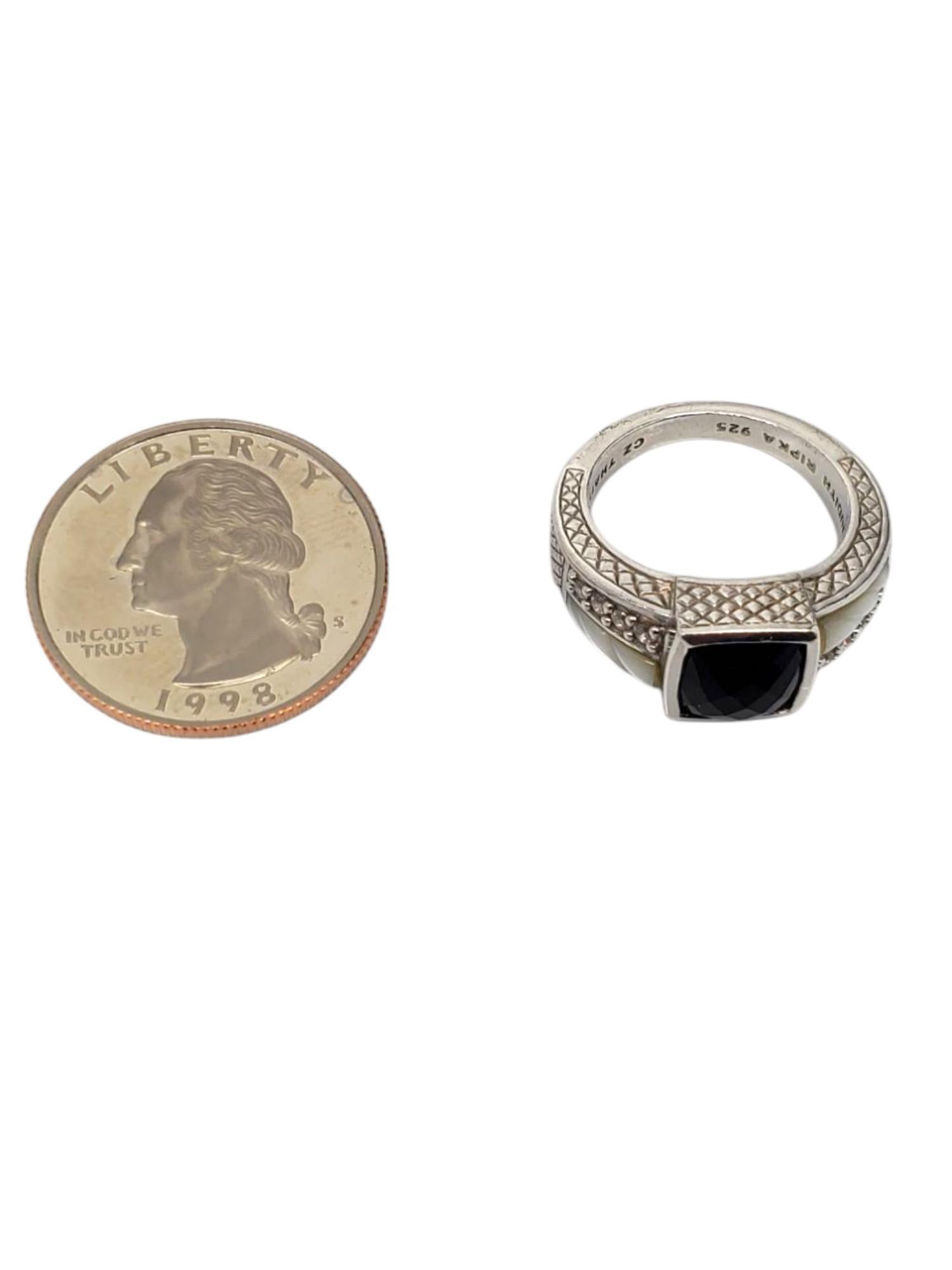 Women's Judith Ripka Sterling Silver Onyx Mother Of Pearl CZ Ring Size 7 #21033 For Sale