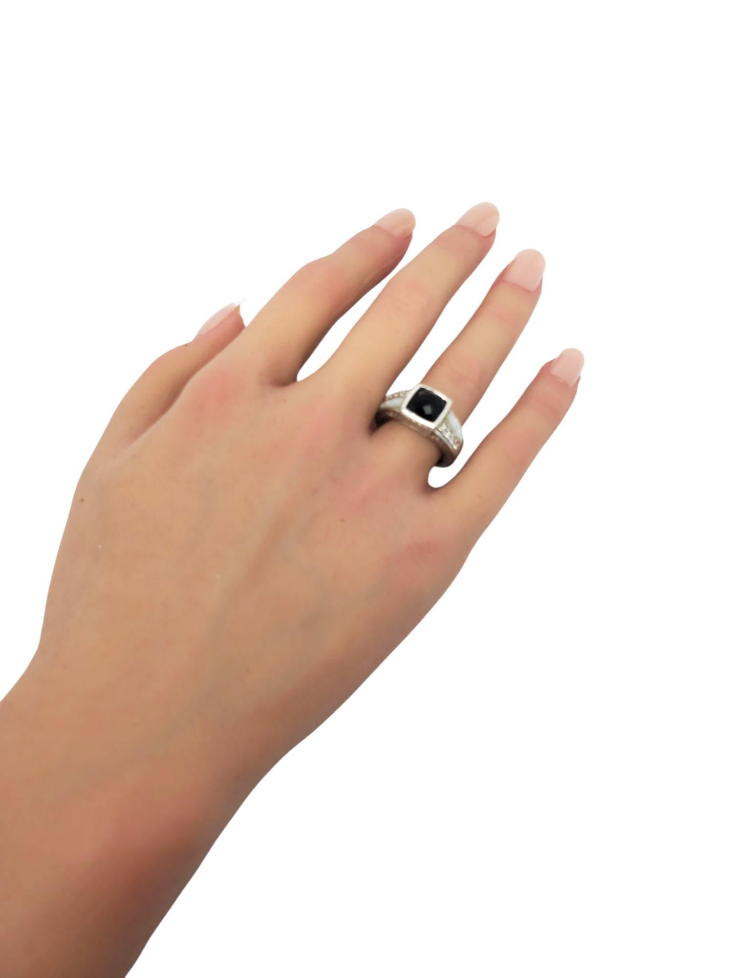 Judith Ripka Sterling Silver Onyx Mother Of Pearl CZ Ring Size 7 #21033 For Sale 4
