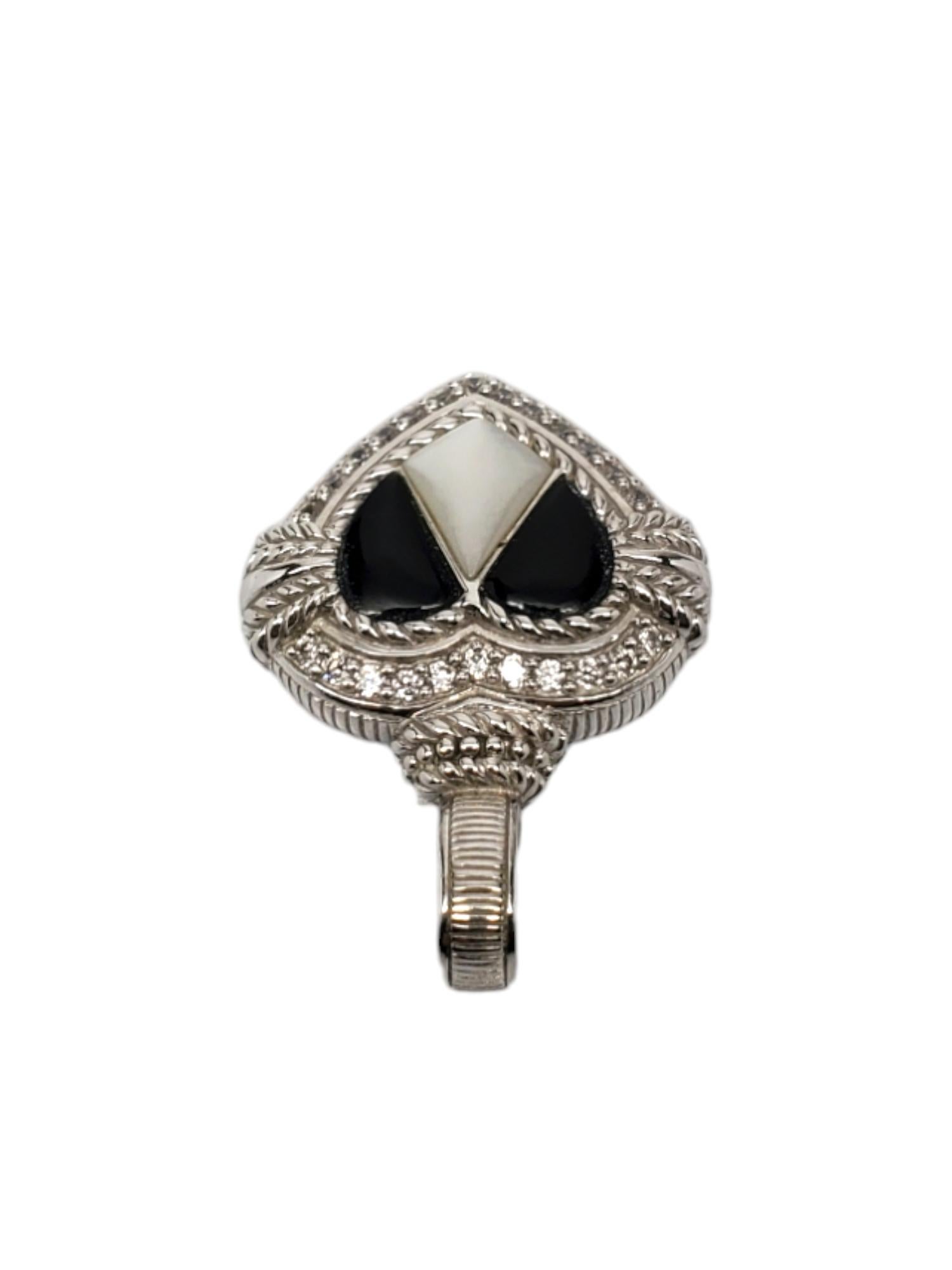 Mixed Cut Judith Ripka Sterling Silver Onyx & Mother Of Pearl Heart Pendant # 18756 For Sale
