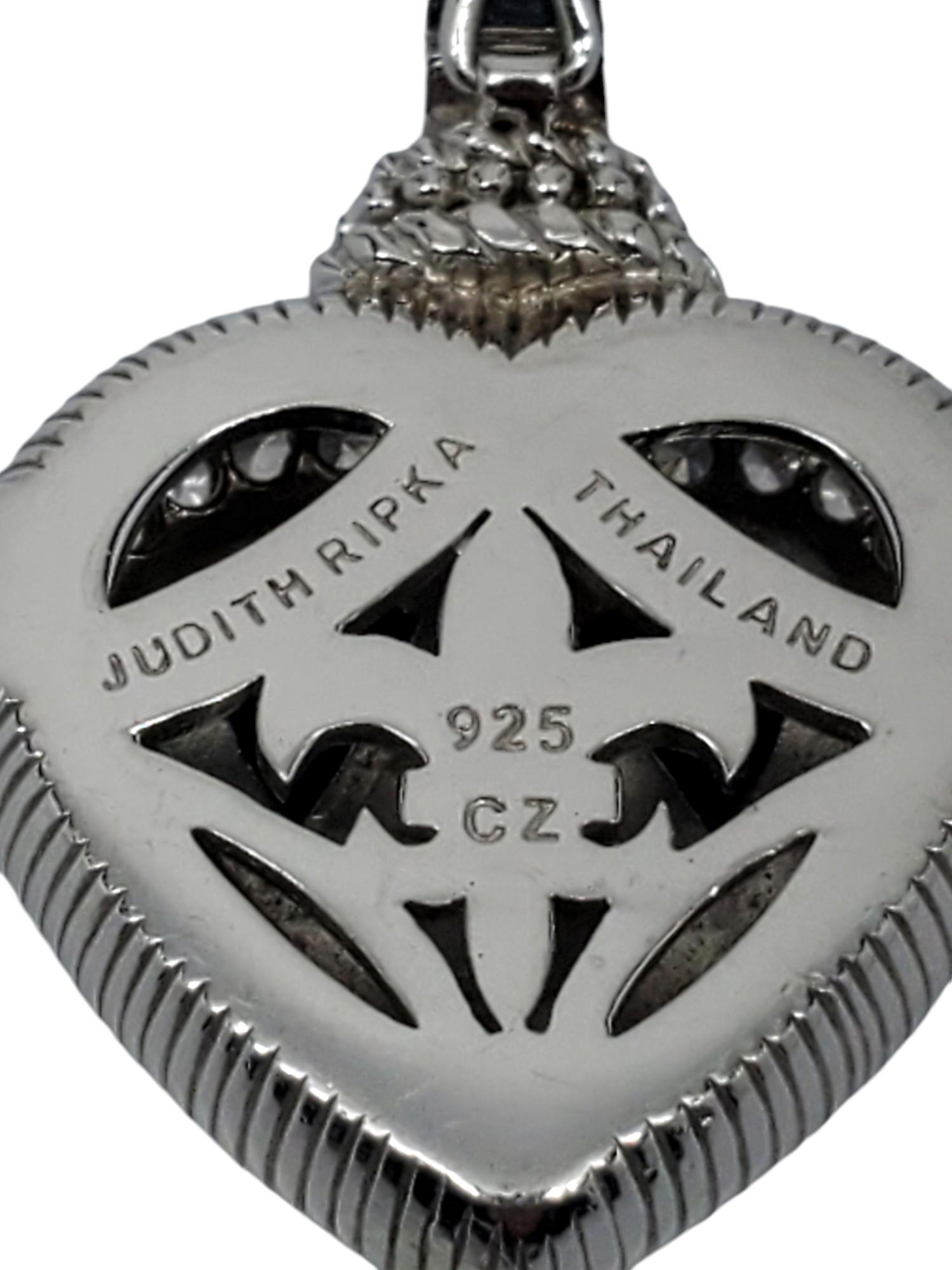 Judith Ripka Sterling Silver Onyx & Mother Of Pearl Heart Pendant # 18756 For Sale 1
