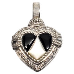 Judith Ripka Sterling Silver Onyx & Mother Of Pearl Heart Pendant # 18756