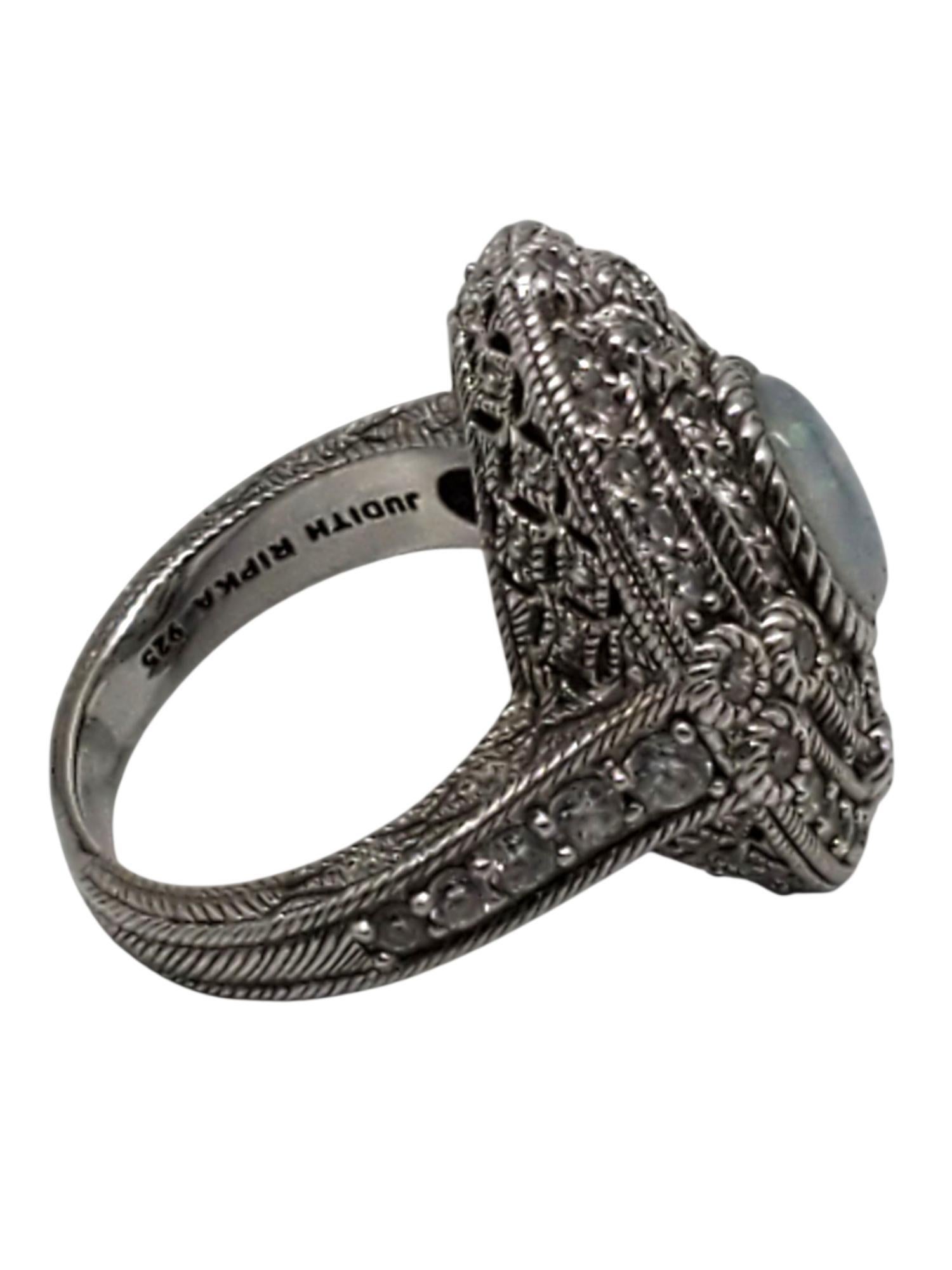 Contemporaneo Judith Ripka Anello da cocktail in argento sterling con pietre opalescenti e CZ misura 10 #22429 in vendita