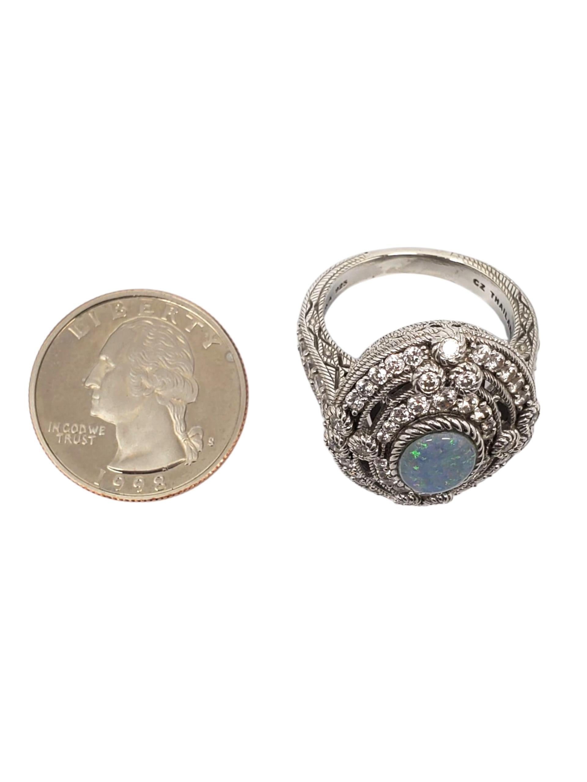 Judith Ripka Anello da cocktail in argento sterling con pietre opalescenti e CZ misura 10 #22429 In condizioni buone in vendita a Washington Depot, CT
