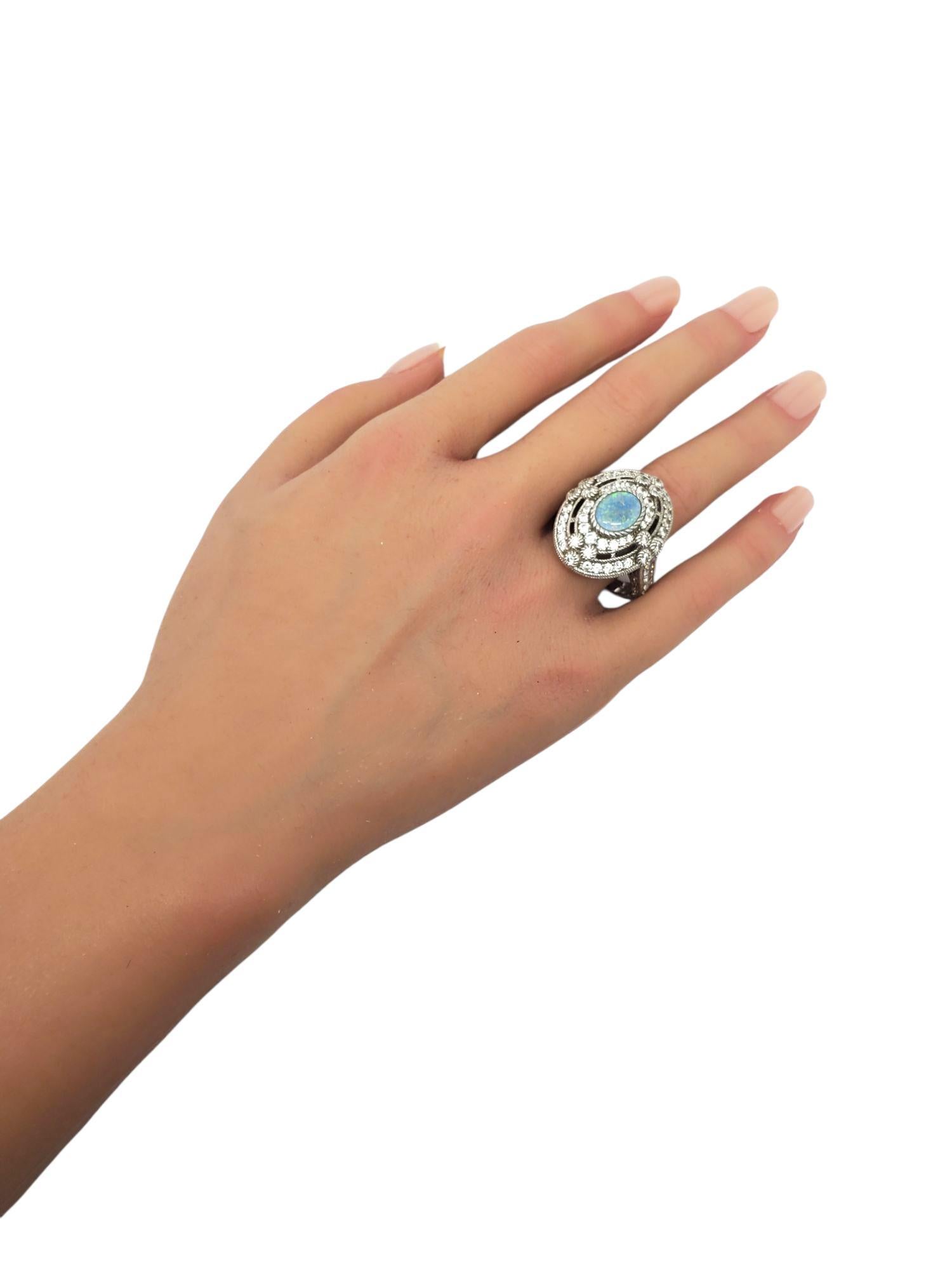 Judith Ripka Anello da cocktail in argento sterling con pietre opalescenti e CZ misura 10 #22429 in vendita 2