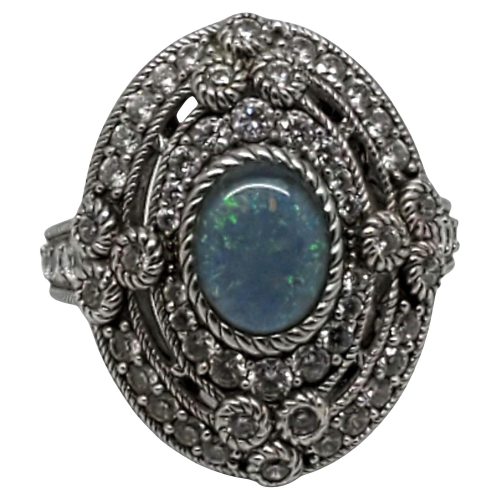 Judith Ripka Anello da cocktail in argento sterling con pietre opalescenti e CZ misura 10 #22429 in vendita
