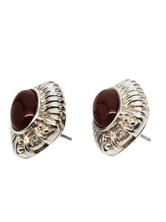 Judith Ripka Sterling Silver Orange Brown Cabochon Drop Earrings #24199