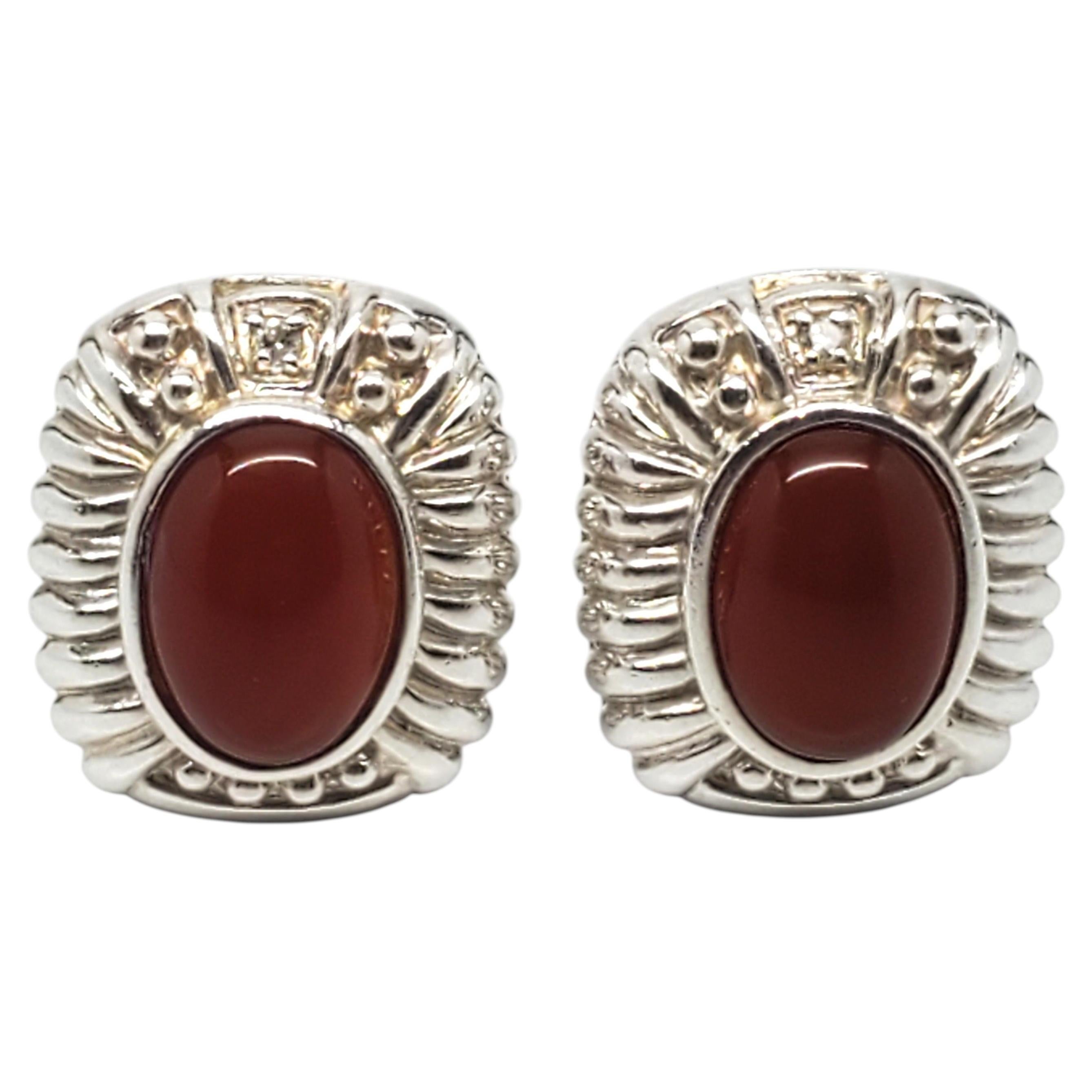 Judith Ripka Sterling Silber Orange Braun Cabochon Tropfen Ohrringe #24199 im Angebot