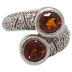 Judith Ripka Sterling Silver Orange CZ Bypass Ring Size 6 #23439