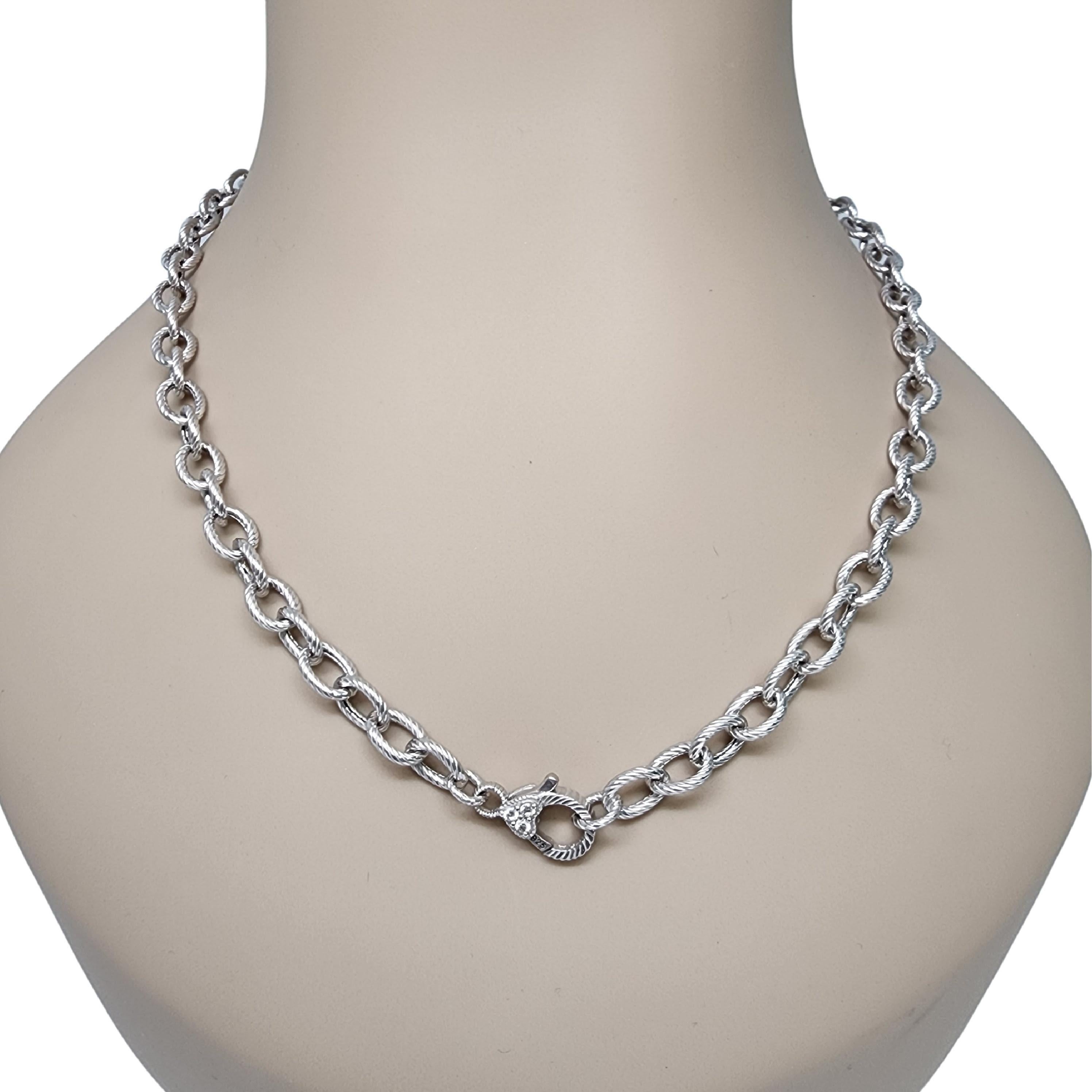 Judith Ripka Sterling Silver Oval Link CZ Heart Clasp Chain Necklace #16608 For Sale 2