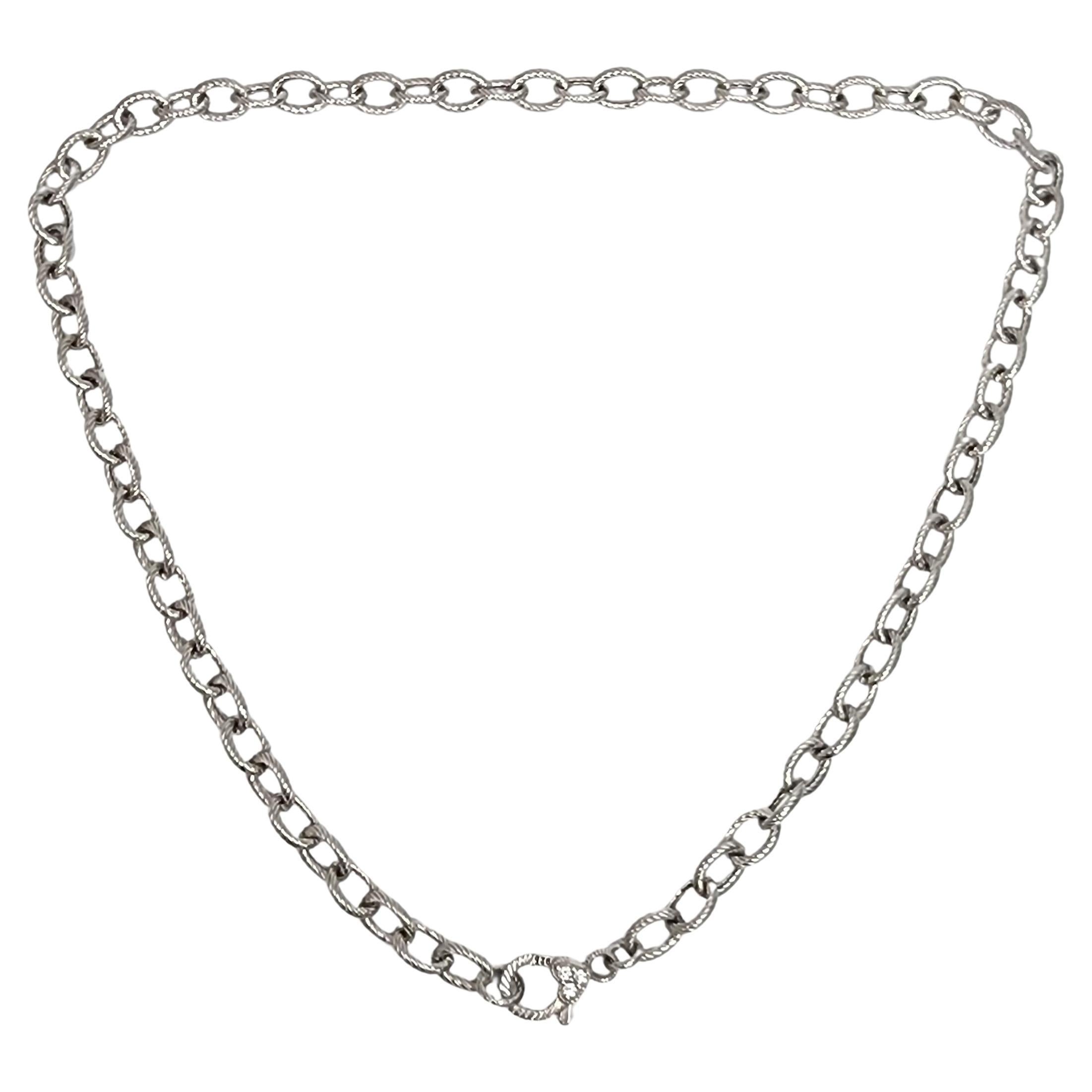 Judith Ripka Sterling Silver Oval Link CZ Heart Clasp Chain Necklace #16608 For Sale