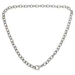 Judith Ripka Sterling Silver Oval Link CZ Heart Clasp Chain Necklace #16608