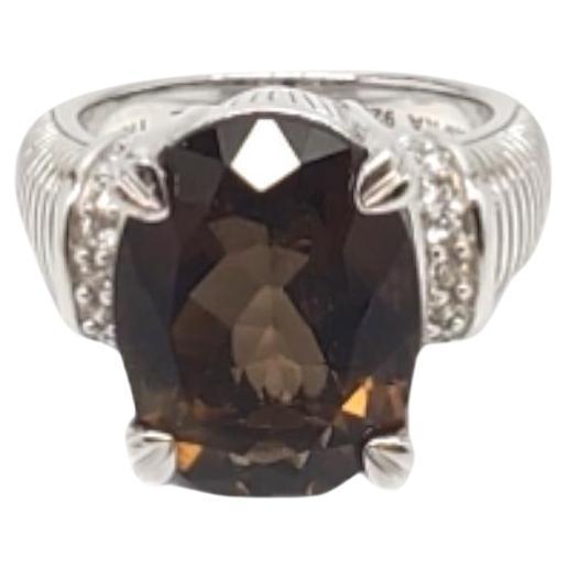Judith Ripka Sterling Silver Oval Smokey Quartz Ring Size 7.25 #18651 For Sale