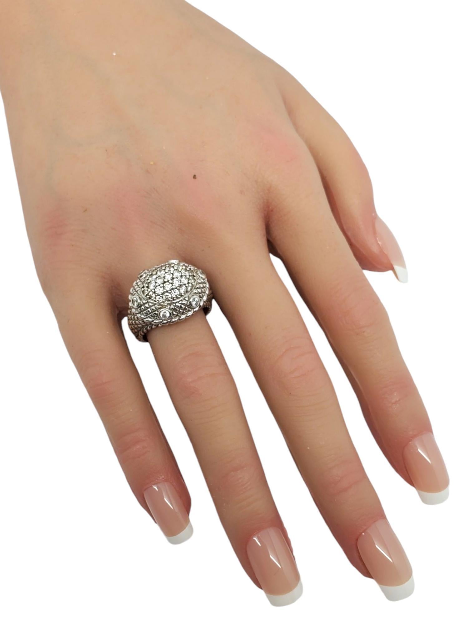 Judith Ripka Sterling Silver Pave Cubic Zirconia Dome Ring #18674 For Sale 1
