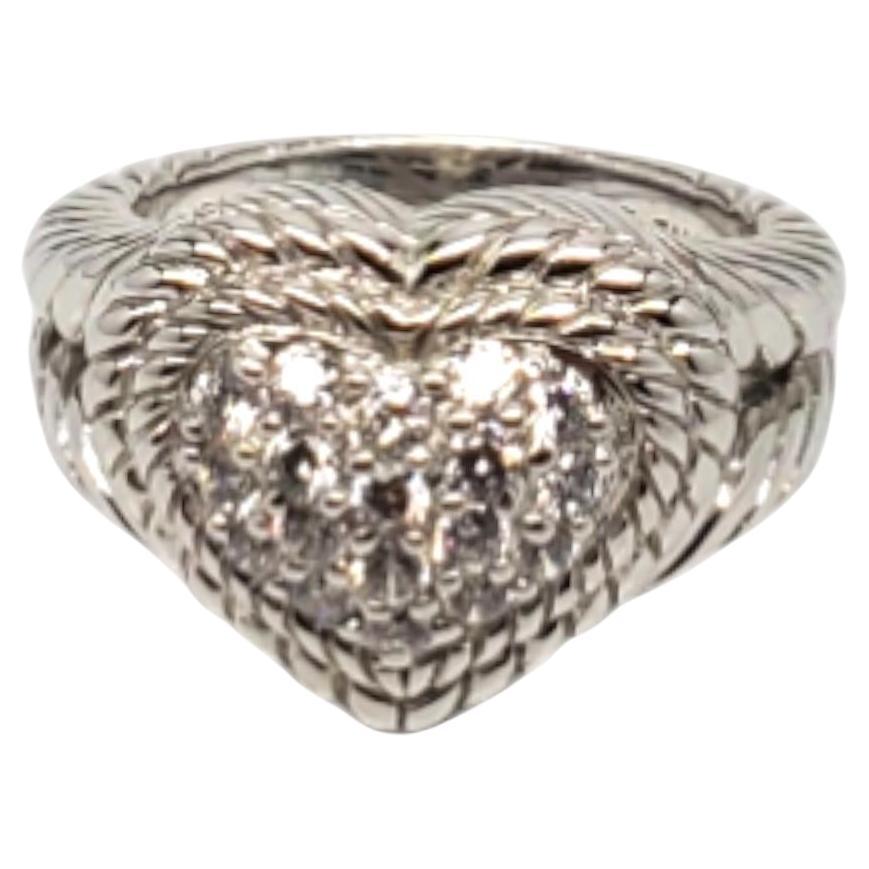 Judith Ripka Sterling Silver Pave Cubic Zirconia Heart Ring Size 7 #18691