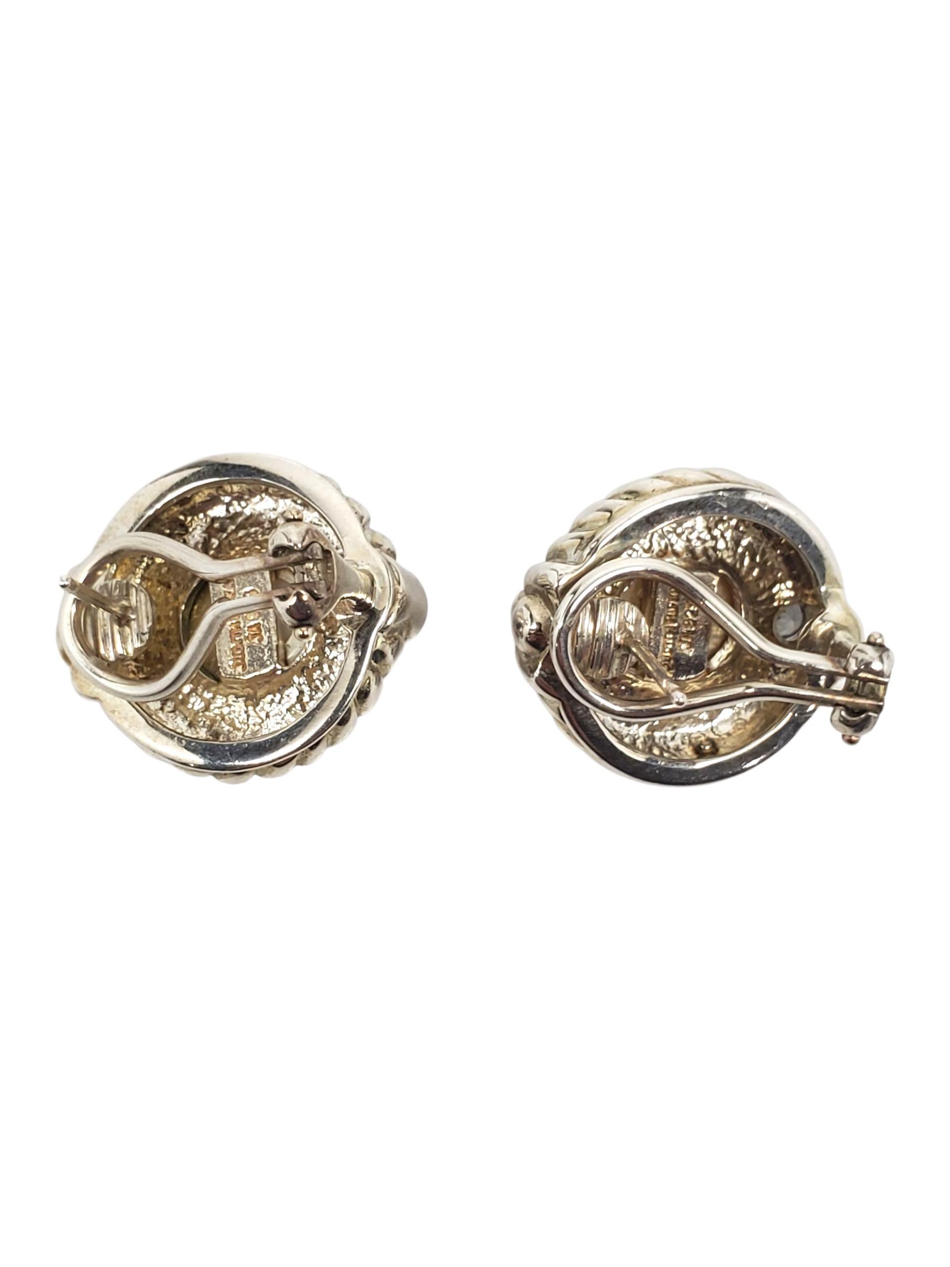 Taille ronde Judith Ripka Boucles d'oreilles boutons en argent sterling avec perles et CZ #22584 en vente