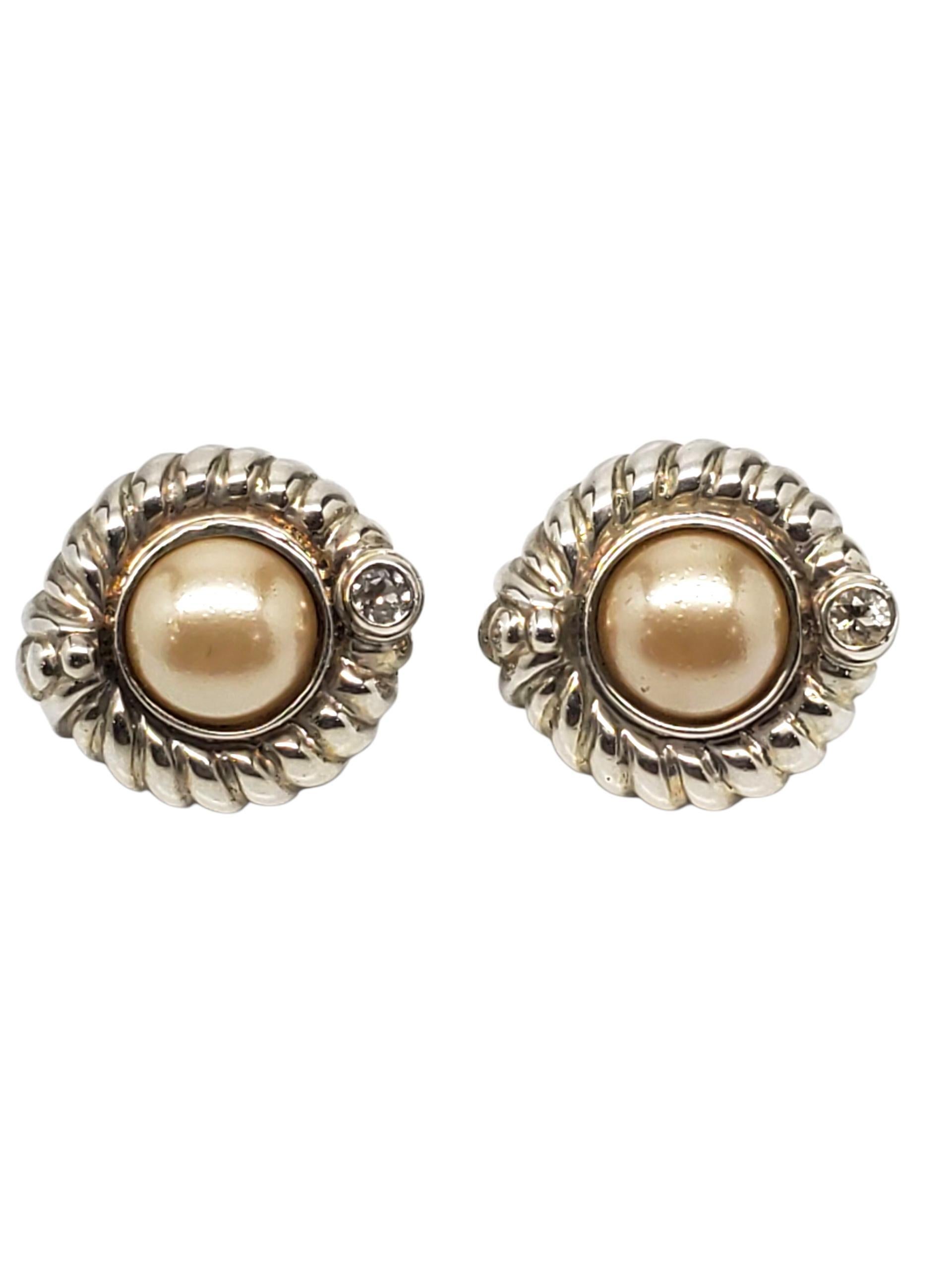 Judith Ripka Sterling Silber Perle und CZ Knopf Ohrringe #22584