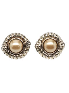Judith Ripka Sterling Silber Perle und CZ Knopf Ohrringe #22584
