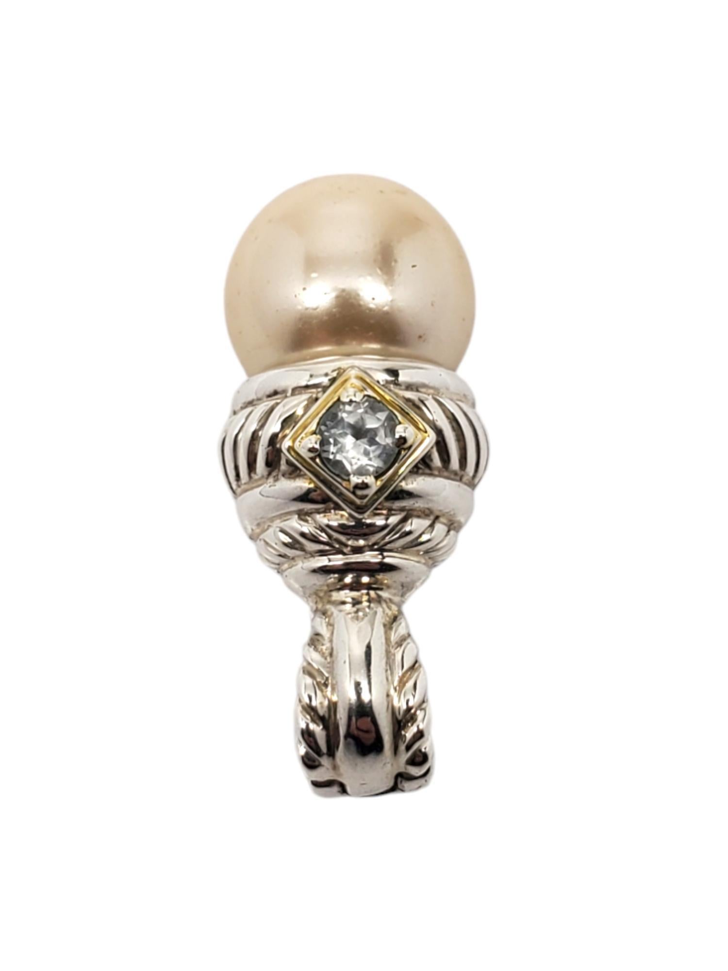 Round Cut Judith Ripka Sterling Silver Pearl & Lolite Pendant / Enhancer #20775