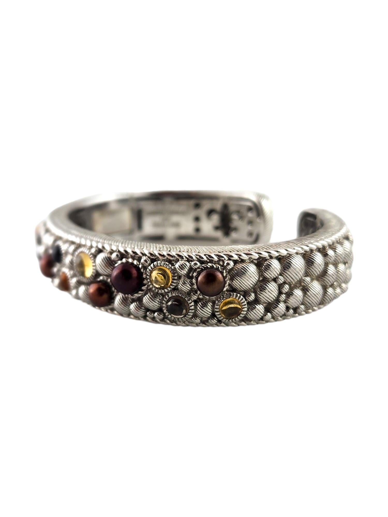 Judith Ripka Sterling Silver Pearl Multi Gemstone Hinged Cuff Bracelet #18370 In Good Condition In Washington Depot, CT