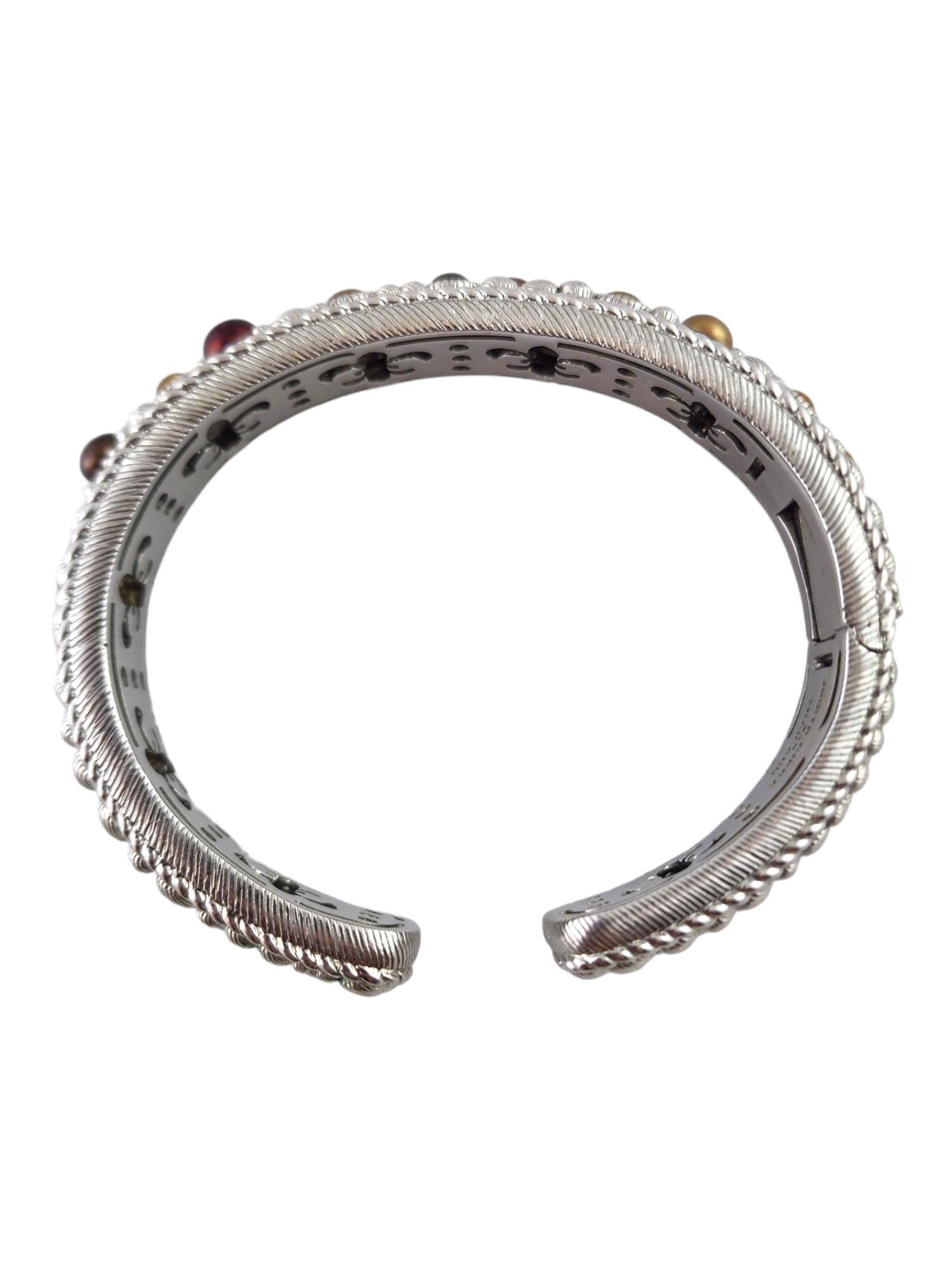 Judith Ripka Sterling Silver Pearl Multi Gemstone Hinged Cuff Bracelet #18370 1