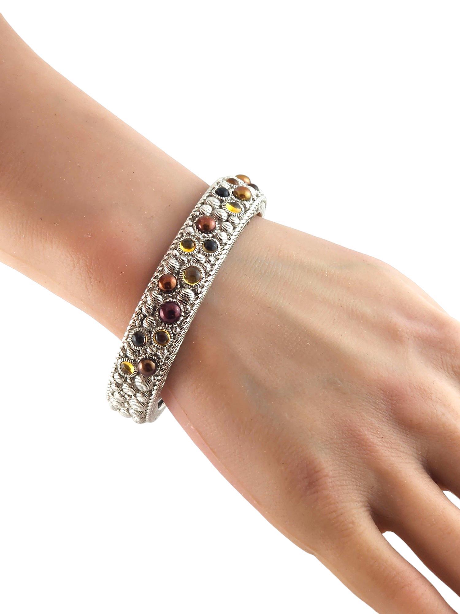 Judith Ripka Sterling Silver Pearl Multi Gemstone Hinged Cuff Bracelet #18370 5