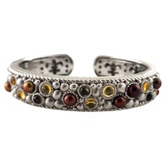 Judith Ripka Sterling Silver Pearl Multi Gemstone Hinged Cuff Bracelet #18370