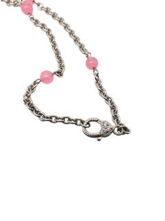 Judith Ripka Sterling Silver Pink Beaded Chain With Heart Pendant #18927