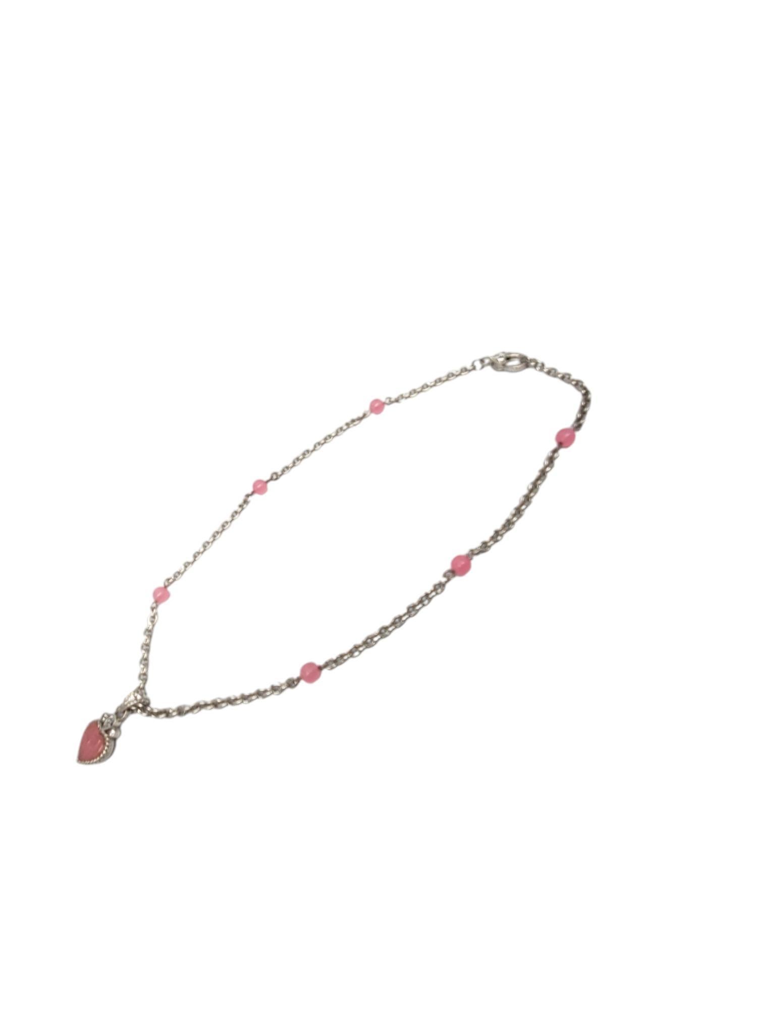 Women's Judith Ripka Sterling Silver Pink Beaded Chain With Heart Pendant #18927