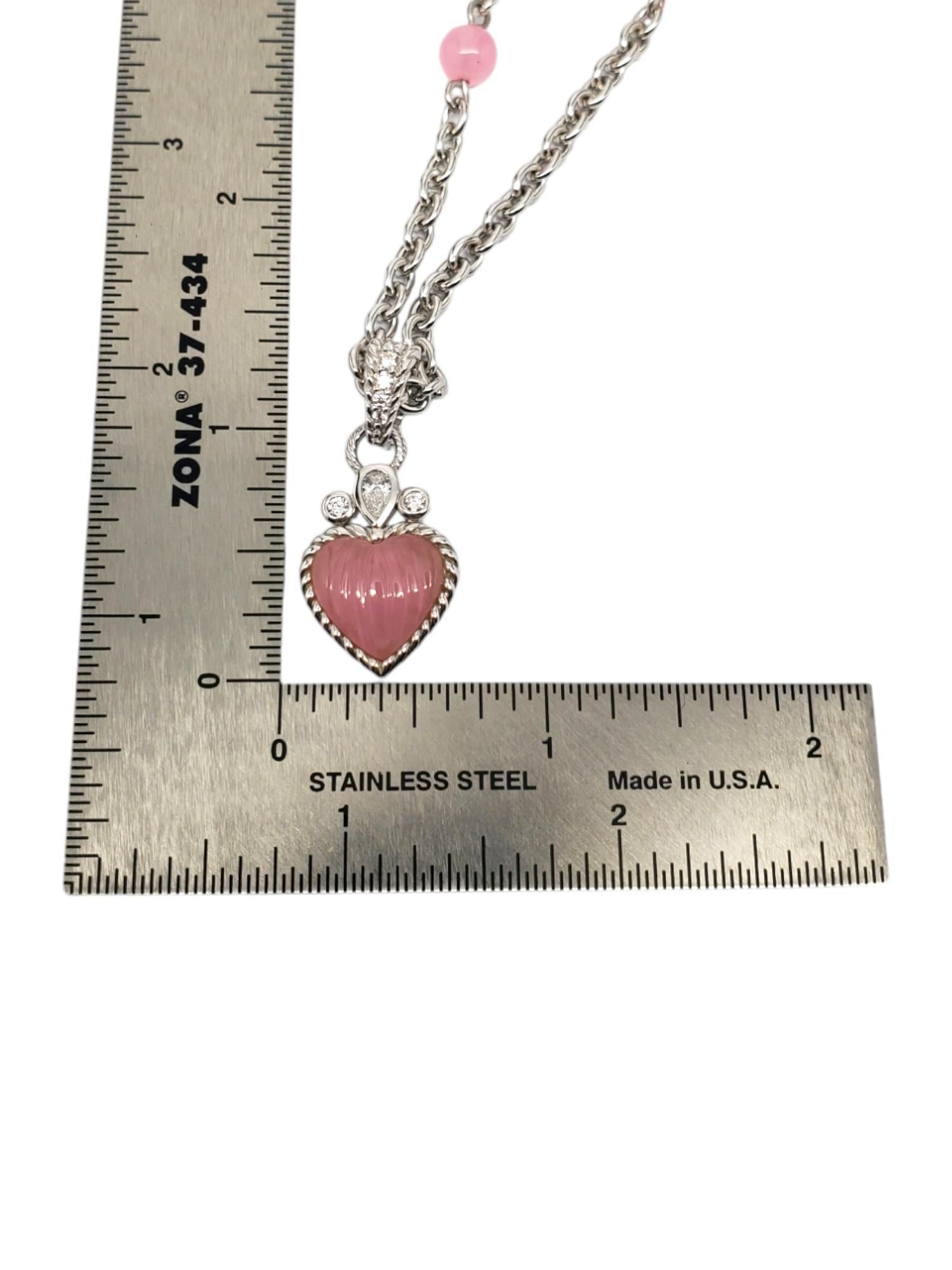Judith Ripka Sterling Silver Pink Beaded Chain With Heart Pendant #18927 4