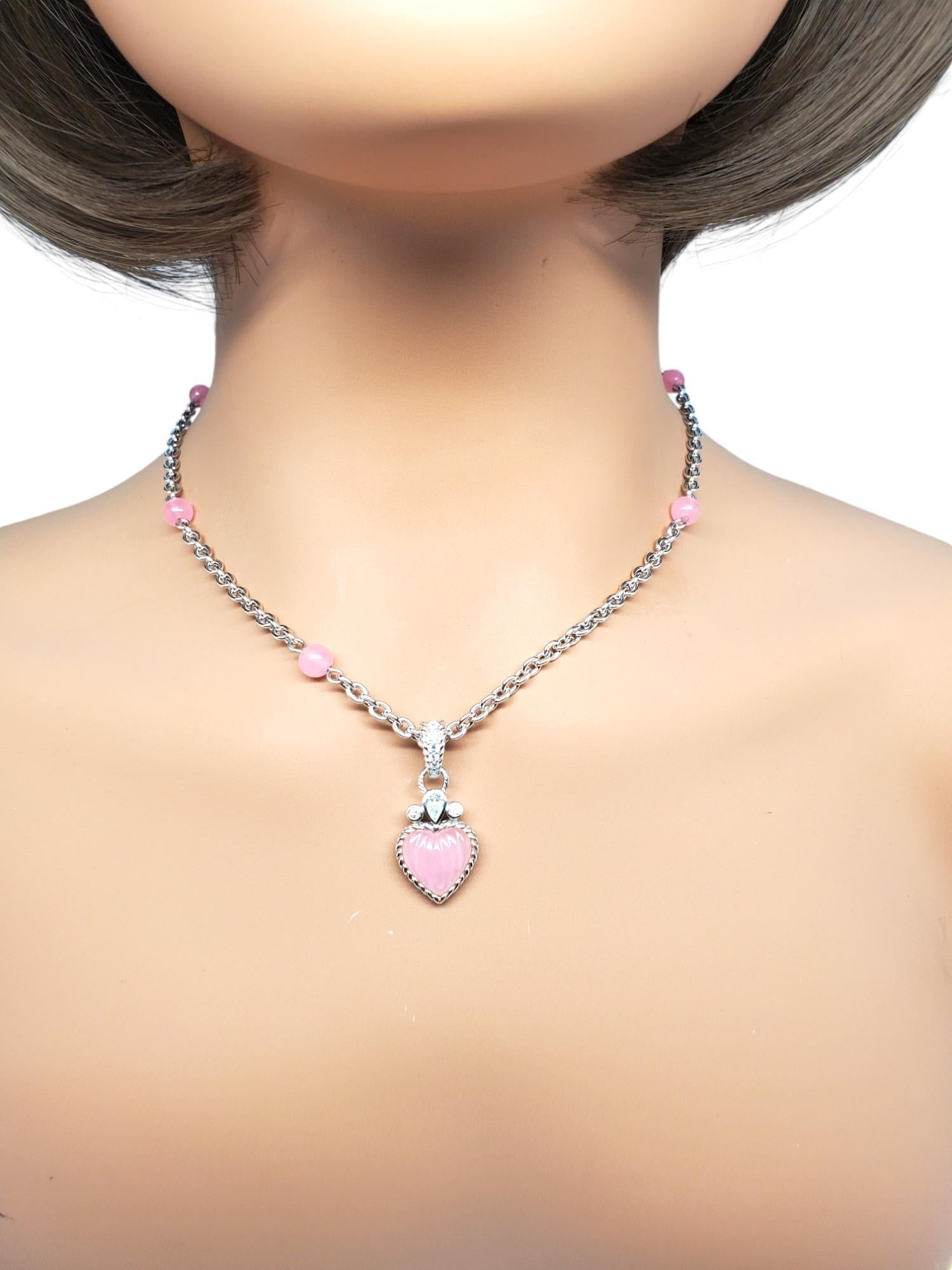 Judith Ripka Sterling Silver Pink Beaded Chain With Heart Pendant #18927 5