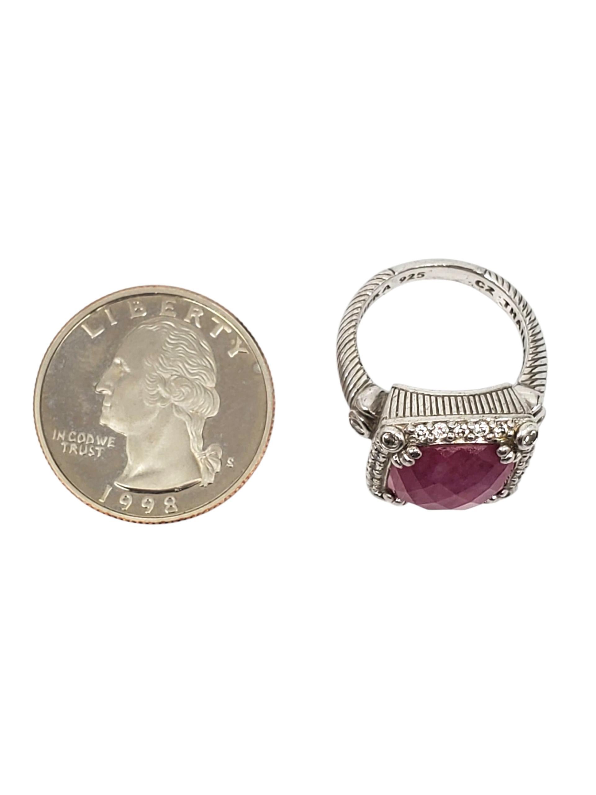 Judith Ripka, in argento sterling, anello con ct rosa tagliato a cuscino, misura 6 #23440 in vendita 1