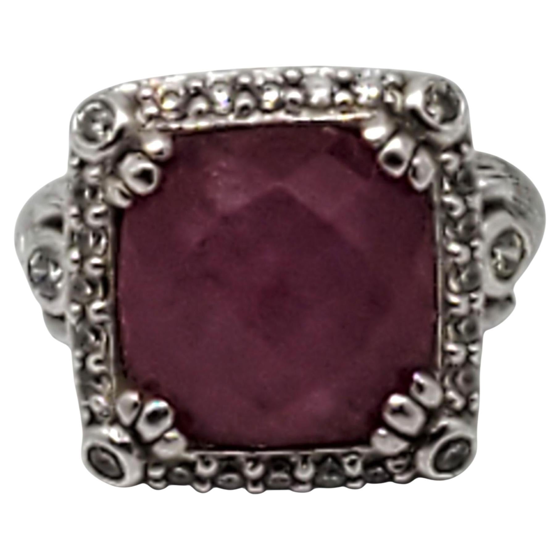 Judith Ripka, in argento sterling, anello con ct rosa tagliato a cuscino, misura 6 #23440