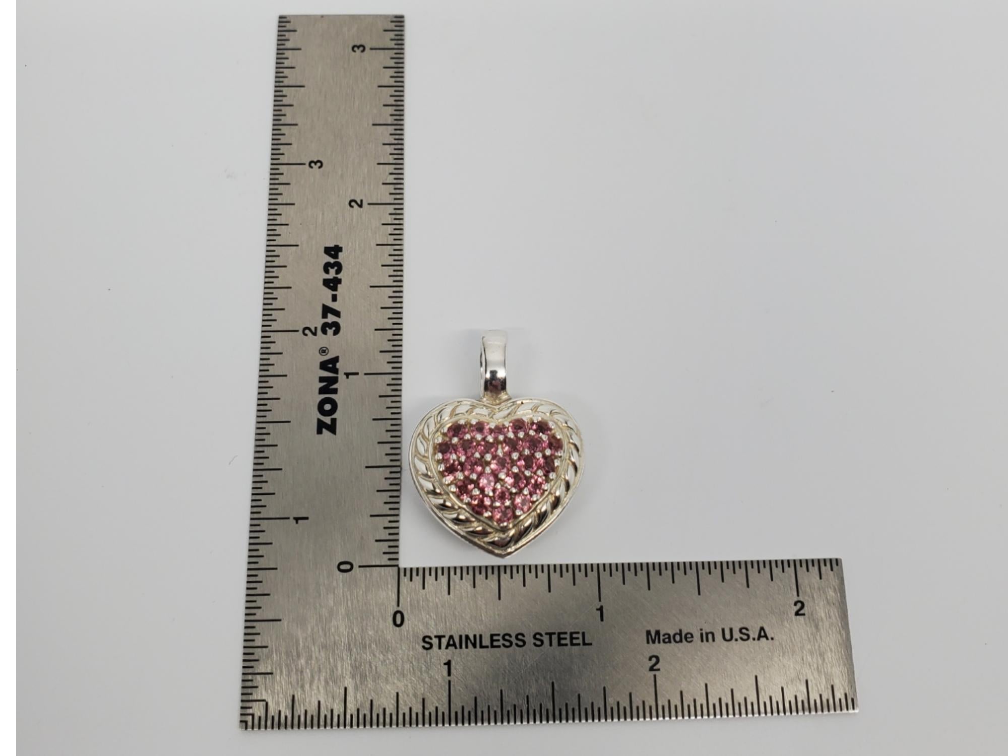 Judith Ripka Sterling Silver Pink CZ Heart Pendant # 18752 For Sale 3