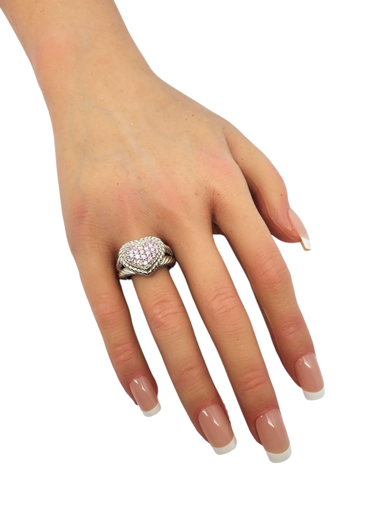 Judith Ripka Sterling Silver Pink CZ Pave Heart Ring Size 7 #21080 For Sale 4