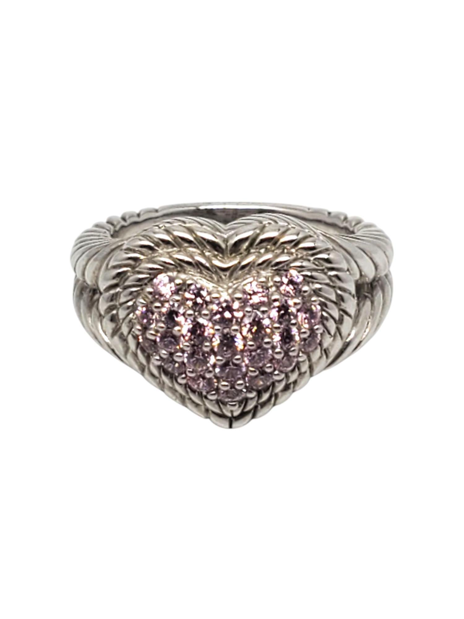 Judith Ripka Anillo de plata de ley con corazón engastado de circonita rosa talla 7 #21080