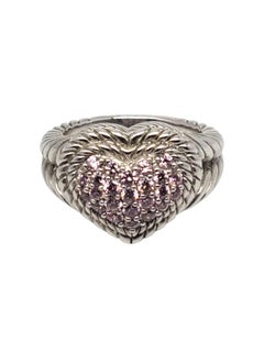 Judith Ripka Sterling Silver Pink CZ Pave Heart Ring Size 7 #21080