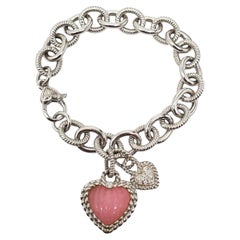 Judith Ripka Sterling Silber Rosa Herz Charme Link Armband #23397 Judith Ripka Sterling Silber Rosa Herz Charme Link Armband #23397