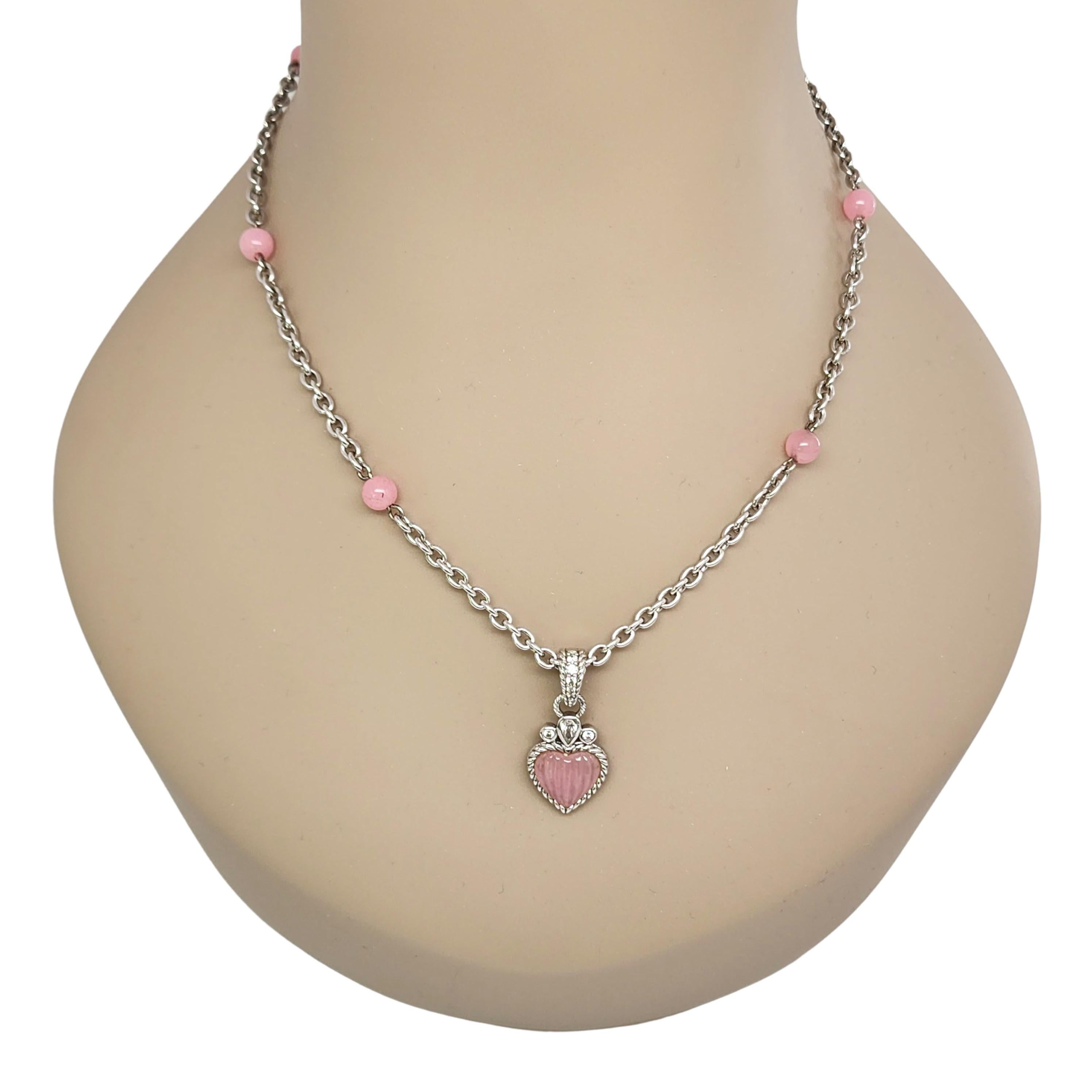 Judith Ripka Sterling Silver Pink Jadeite CZ Heart Enhancer Bead Necklace #12823 For Sale 5