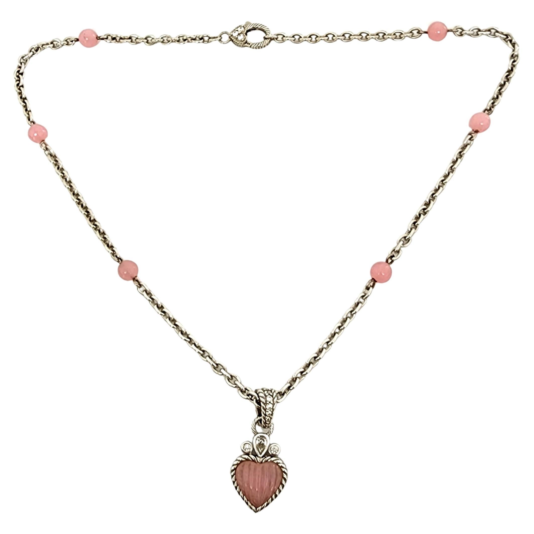 Judith Ripka Sterling Silver Pink Jadeite CZ Heart Enhancer Bead Necklace #12823 For Sale