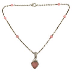 Vintage Judith Ripka Sterling Silver Pink Jadeite CZ Heart Enhancer Bead Necklace #12823