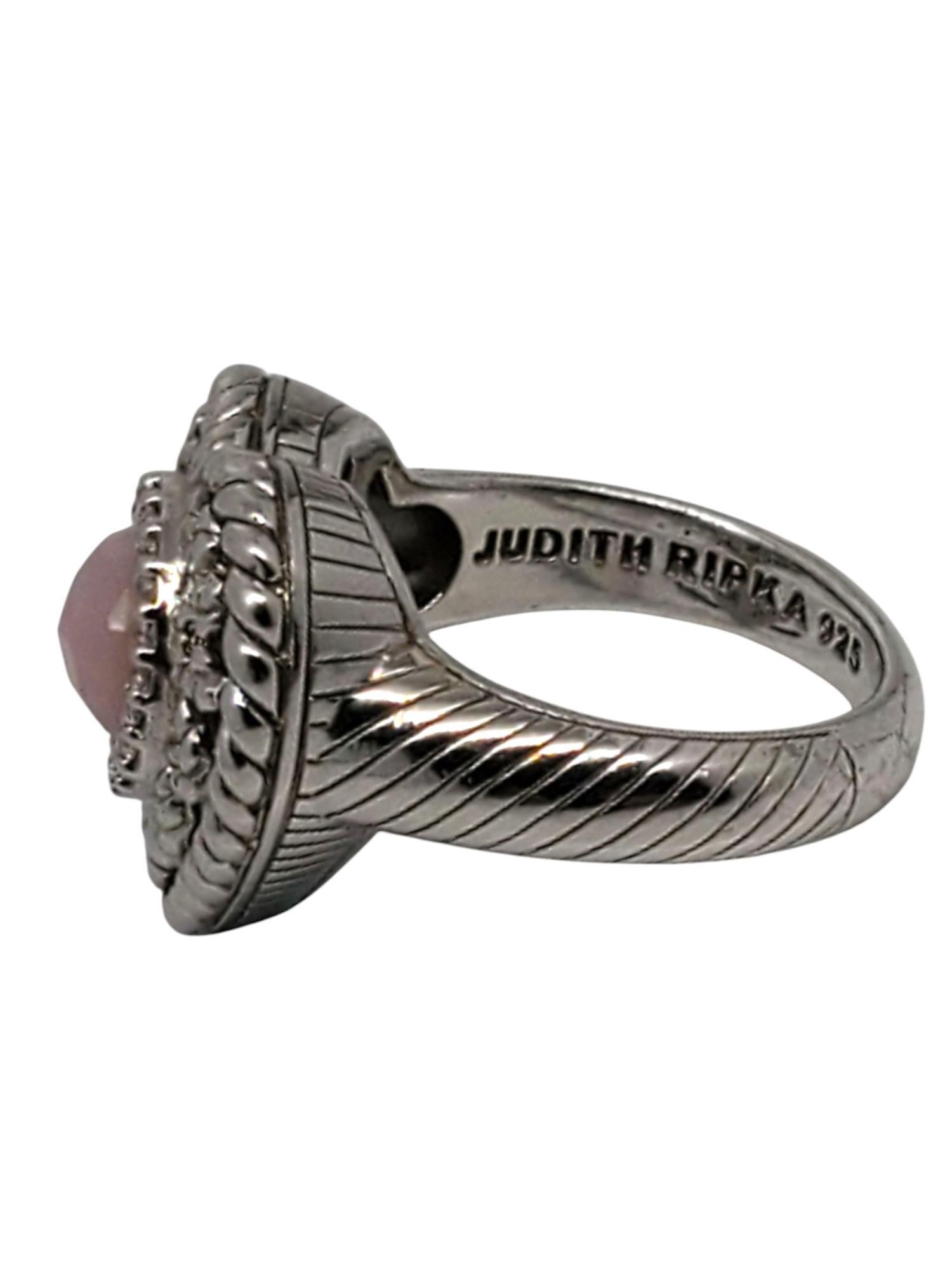 Taglio rotondo Judith Ripka Anello con cuore in quarzo rosa e CZ in argento sterling misura 7 #21105 in vendita