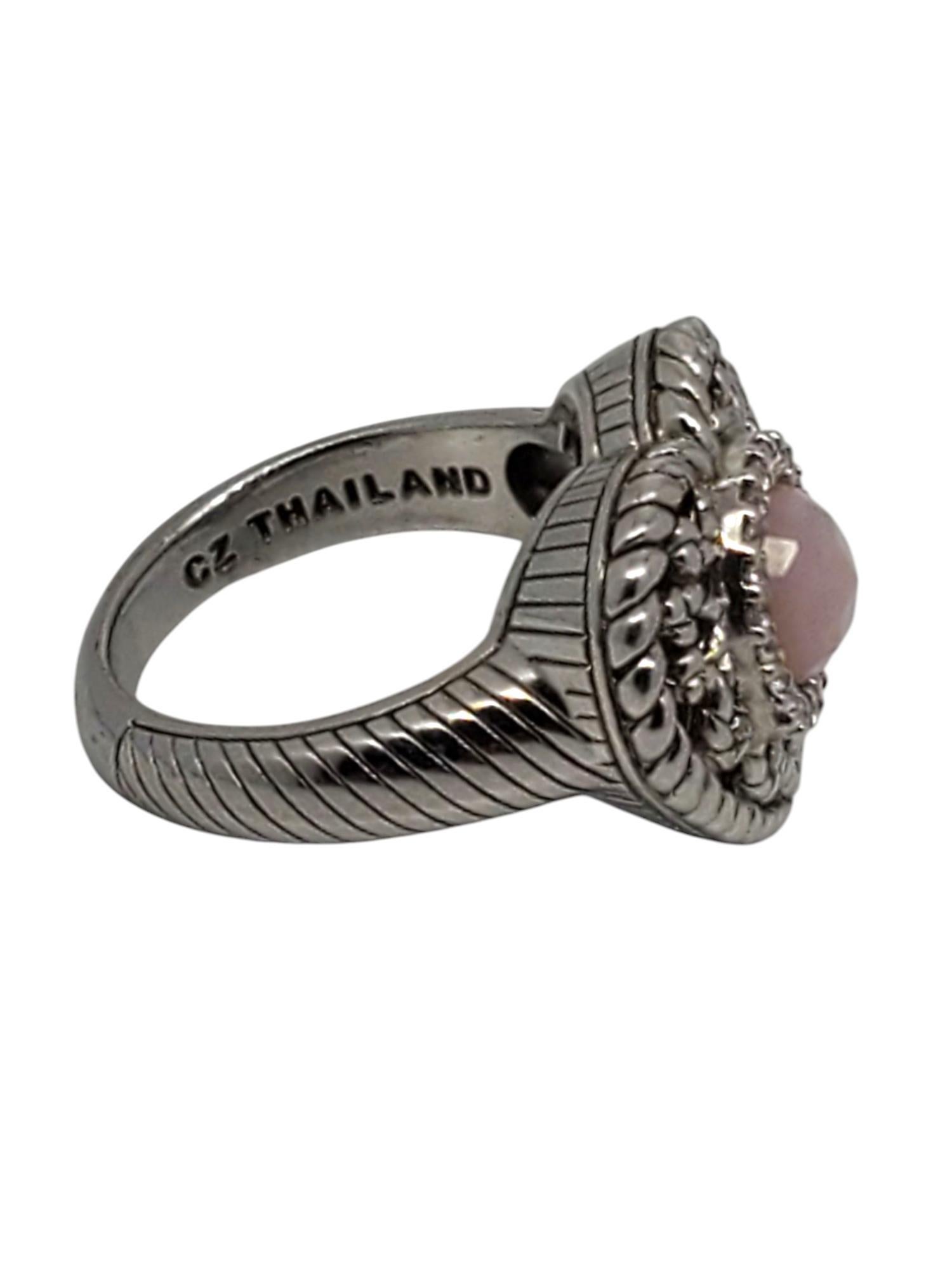 Donna Judith Ripka Anello con cuore in quarzo rosa e CZ in argento sterling misura 7 #21105 in vendita