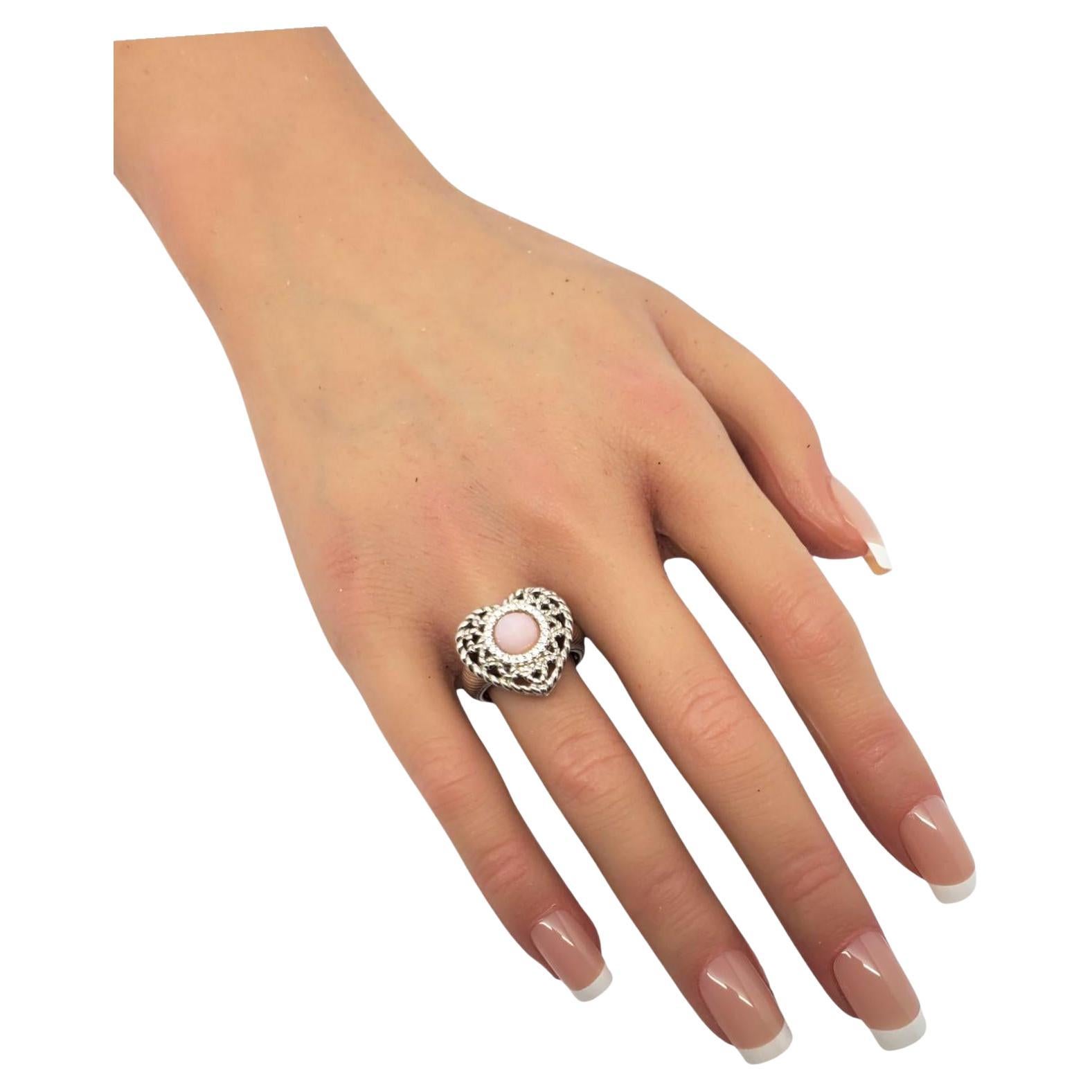 Judith Ripka Sterling Silver Pink Quartz and CZ Heart Ring Size 7 #21105