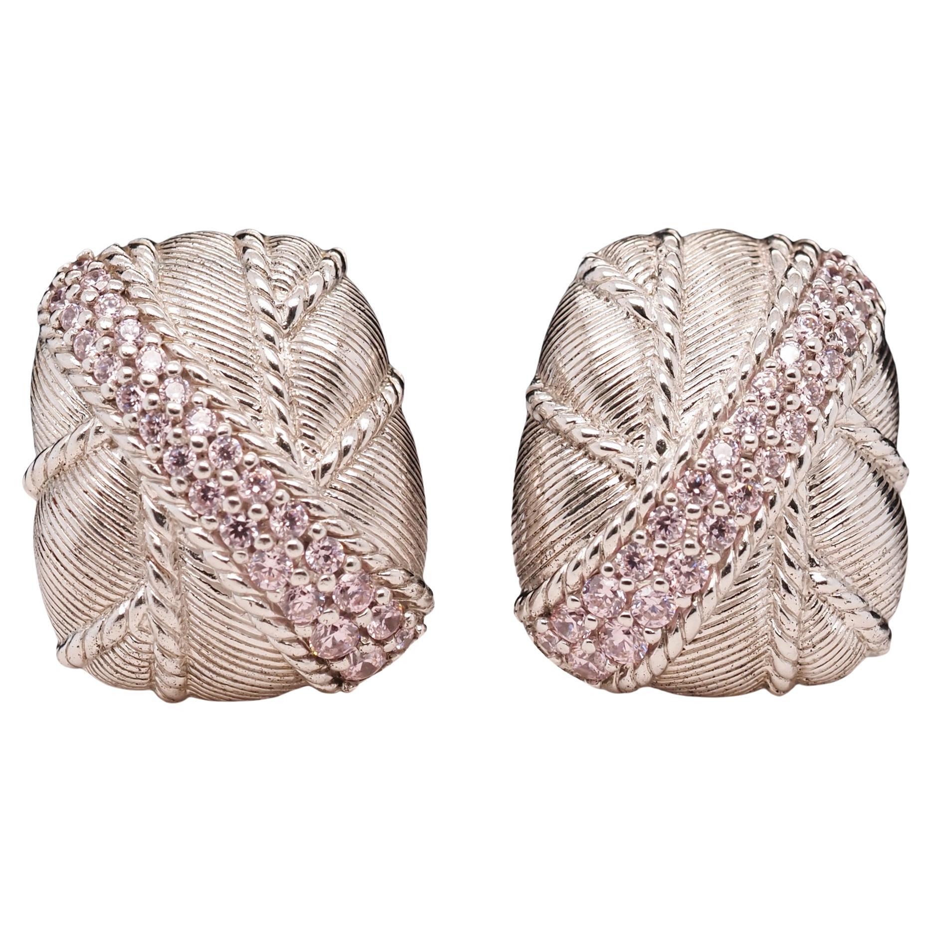 Judith Ripka Sterling Silver Pink Sapphire Cross Over Earrings